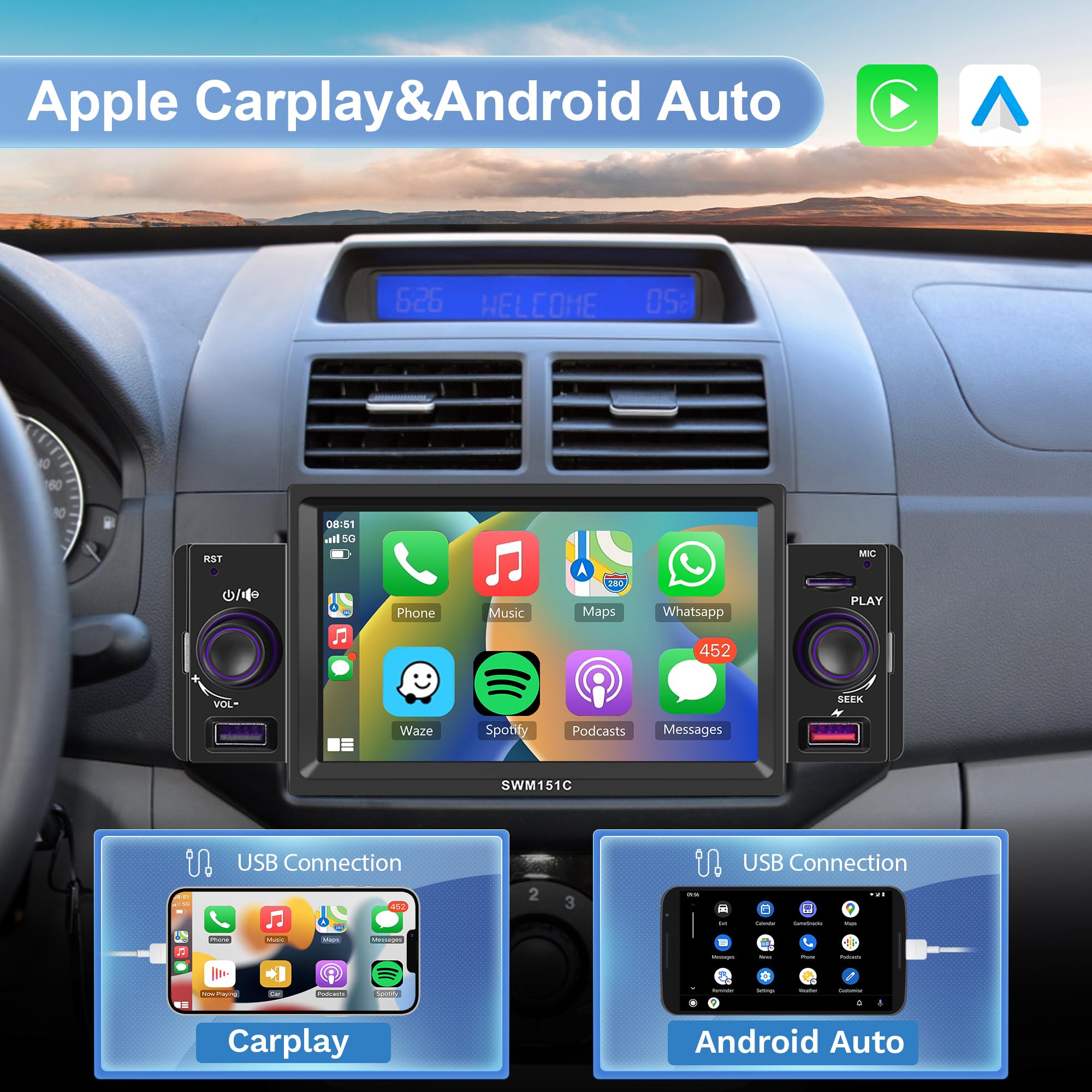 PODOF Single Din Car Stereo with 5