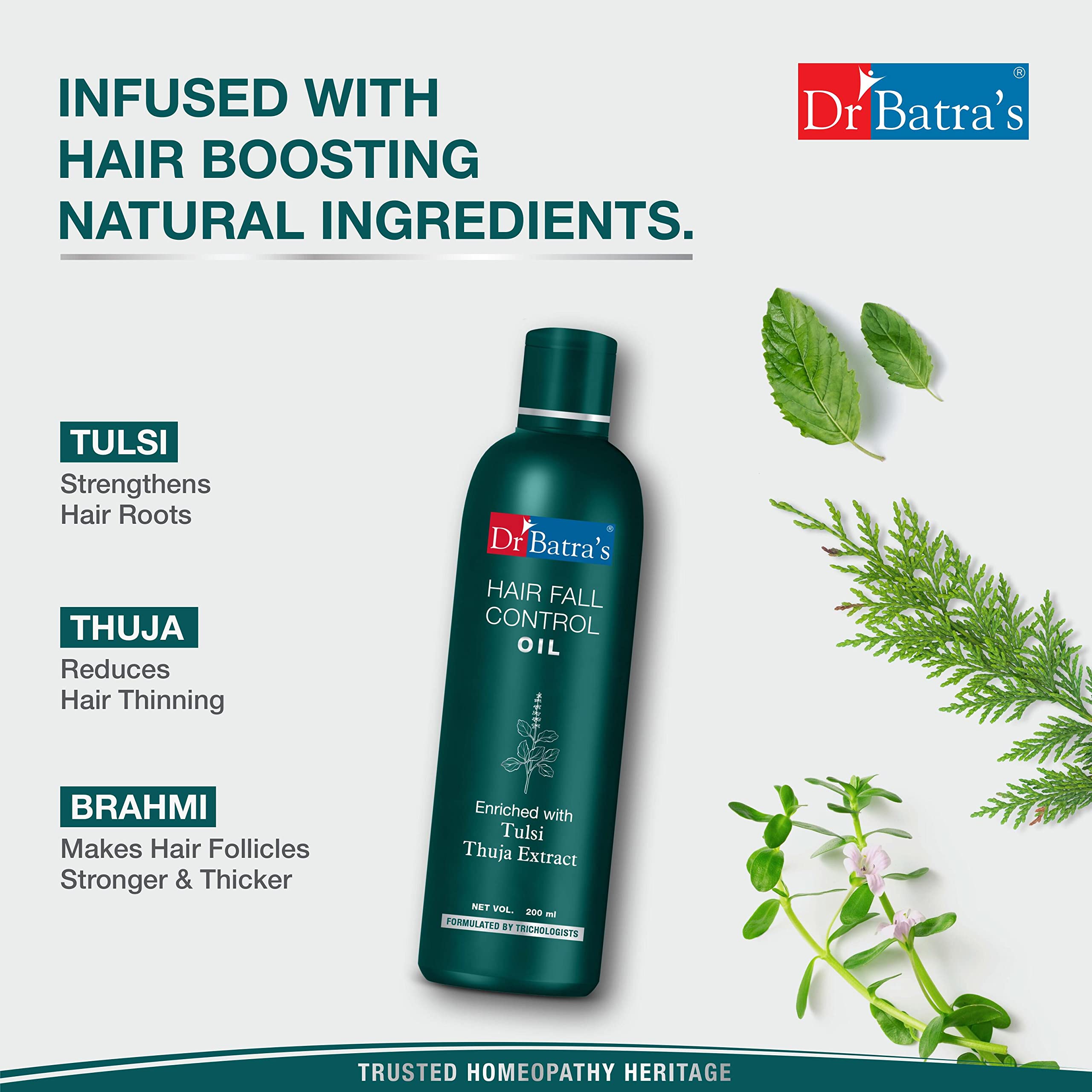 Dr Batra's Hair Fall Control Combo Kit - 125ml Serum, 200ml Oil & 200ml Shampoo with Thuja & Henna | Reduce Hair Loss & Promote Growth | Perfect for Daily Hair Care Routine & Scalp Treatment