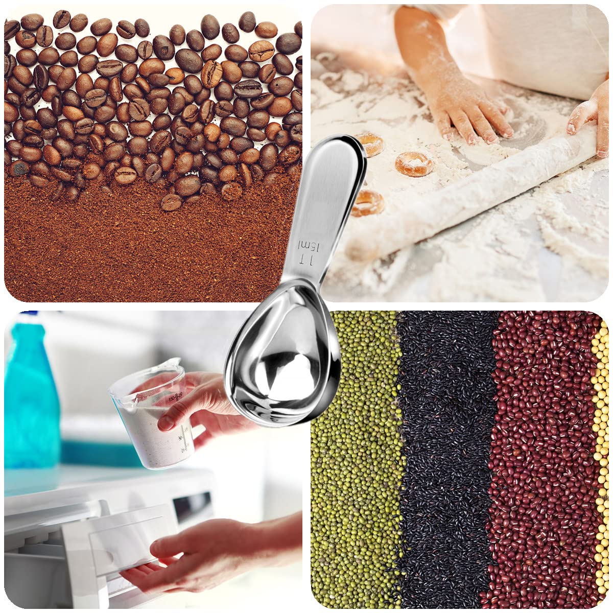 4pc Stainless Steel Coffee Scoops - Short Handle Measuring Spoons for Coffee, Tea, Sugar | Perfect for Home & Cafe Use