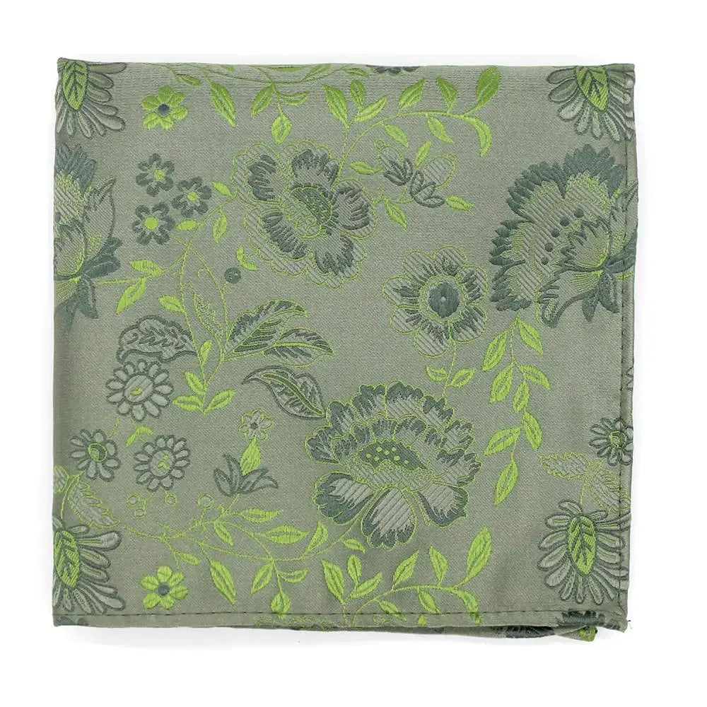 L A Smith Sage Green Leafy Floral Hank - Elegant Handkerchief for Weddings, Parties & Vintage Fashion Accessories