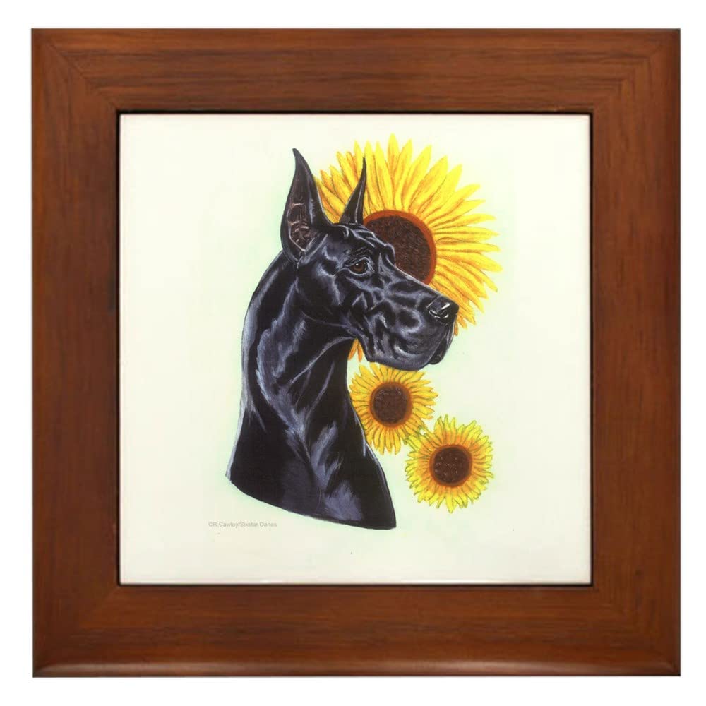 Black Sunflower Framed Tile - Decorative Wall Hanging for Kitchen, Bathroom & Home Decor | CafePress C Blk Sunflower Tile Art