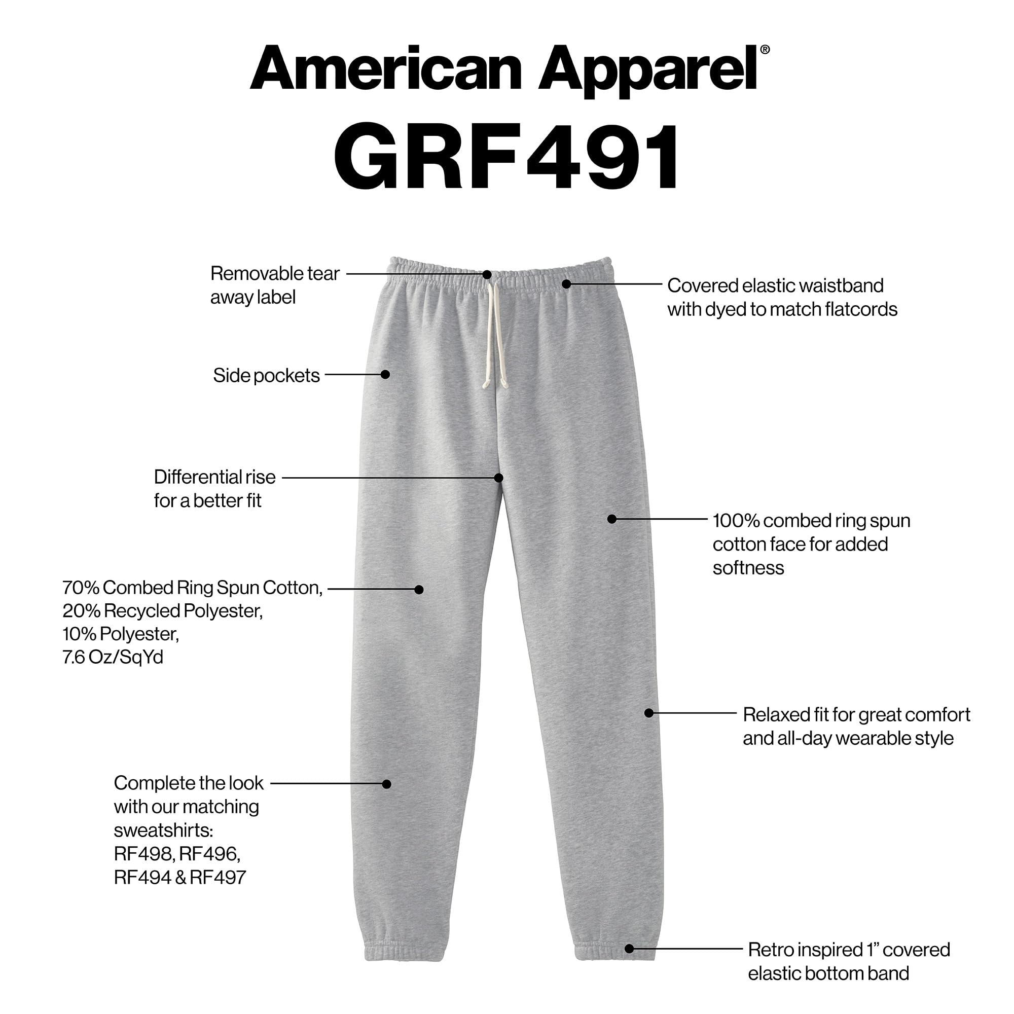 American Apparel Unisex ReFlex Fleece Sweatpants GRF491AA - Cozy Lounge Pants for Men & Women, Perfect for Yoga, Gym, and Casual Wear