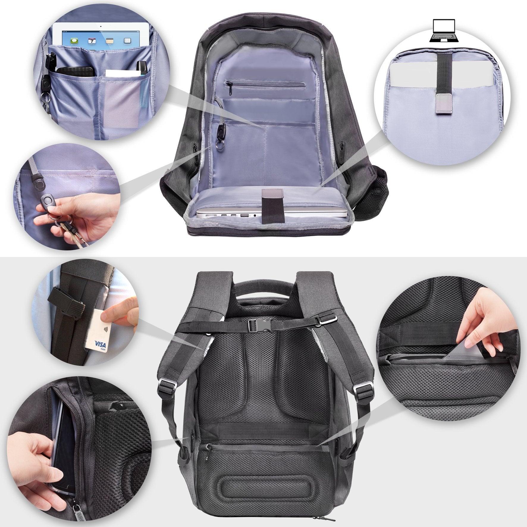 Duronic Anti-Theft Lightweight Laptop Backpack 15.6 Inch - Water Resistant Travel, Business & School Computer Bag for Women & Men - Perfect for Commuting, College, Gym & Daily Use