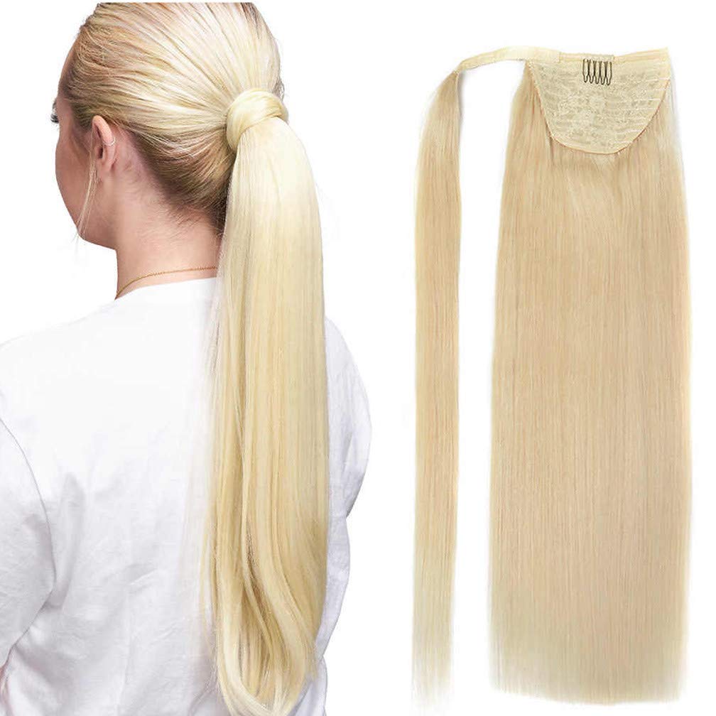 18'' 100g Women's Straight Ponytail Hair Extensions - Clip in Wrap Around Ponytail with Real Remy Human Hair - Drawstring Wig in 27# Color - Perfect for Parties, Weddings & Daily Styling