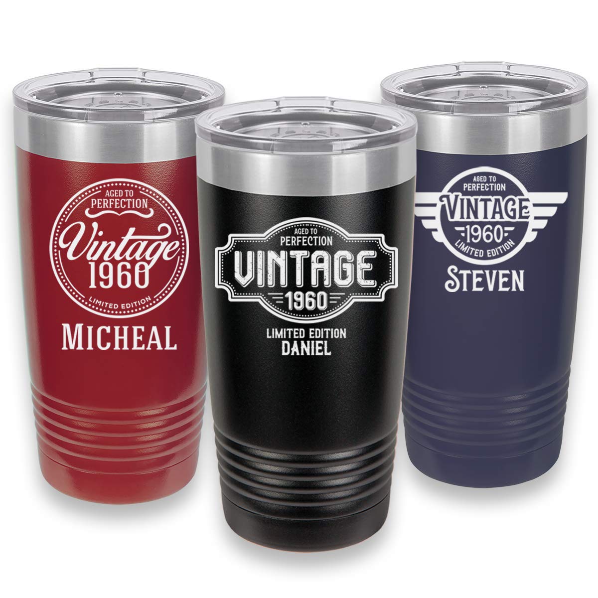 Froolu Personalized Engraved Coffee Tumbler - 4 Vintage Designs, Custom Name & Year - Insulated Travel Mug for Men - Perfect 30th & 50th Birthday Gifts for Him - Great for Office, Camping & Daily Commute