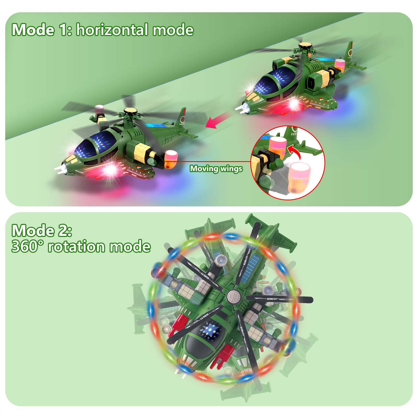**Best Helicopter Toy for Toddlers 1-5 Years - LED Lights & Fun Sounds, 360° Rotation, Auto Bump Feature - Autism Sensory Toy for Boys & Girls - Perfect Birthday Gift for Kids (Green) - Indoor & Outdoor Play**