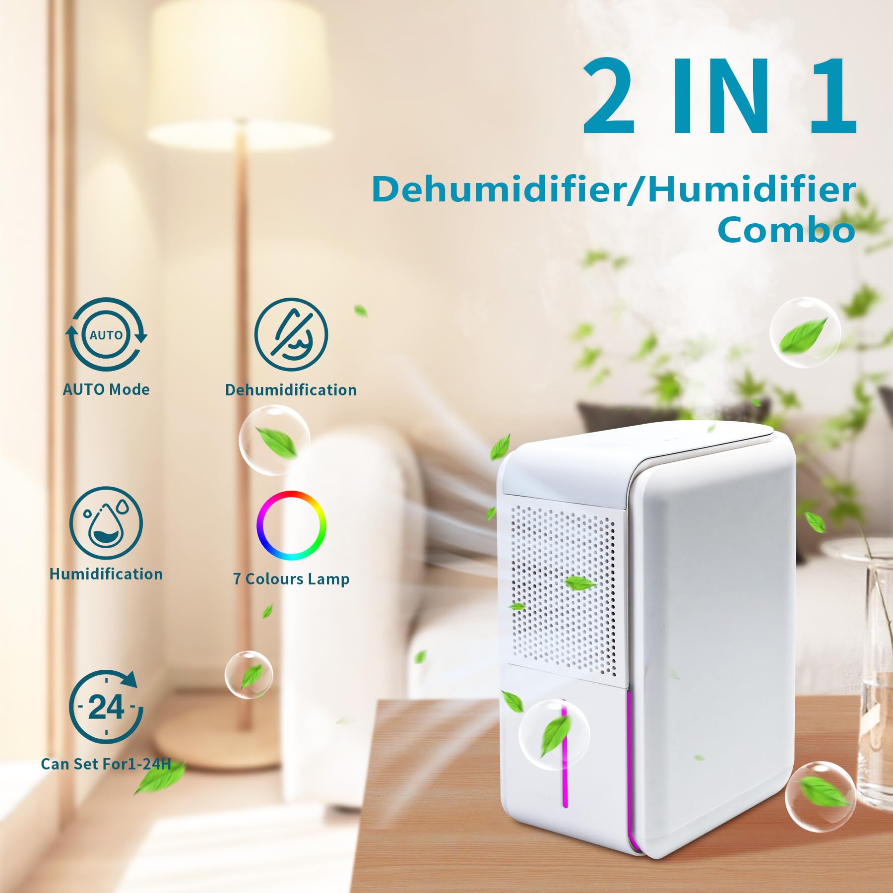 2-in-1 Humidifier Dehumidifier Combo for Home & Bedroom - 4 Modes, LED Display - Perfect for Dry/Wet Seasons