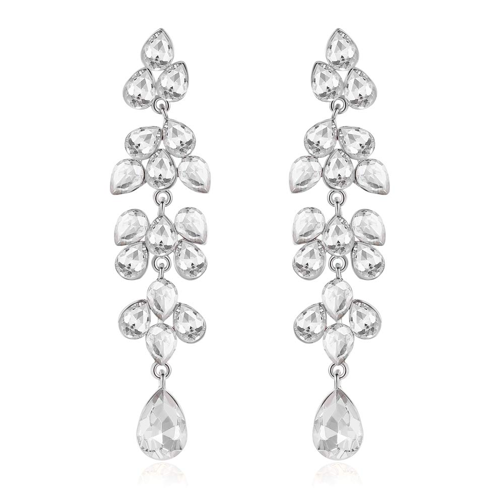 Mecresh Elegant Crystal Dangle Earrings - Leaf Vine Long Drop Earrings for Women, Silver/Champagne/Rose/Darkblue/Multicolor, Perfect Gift for Bridal, Wedding, Party & Evening Occasions