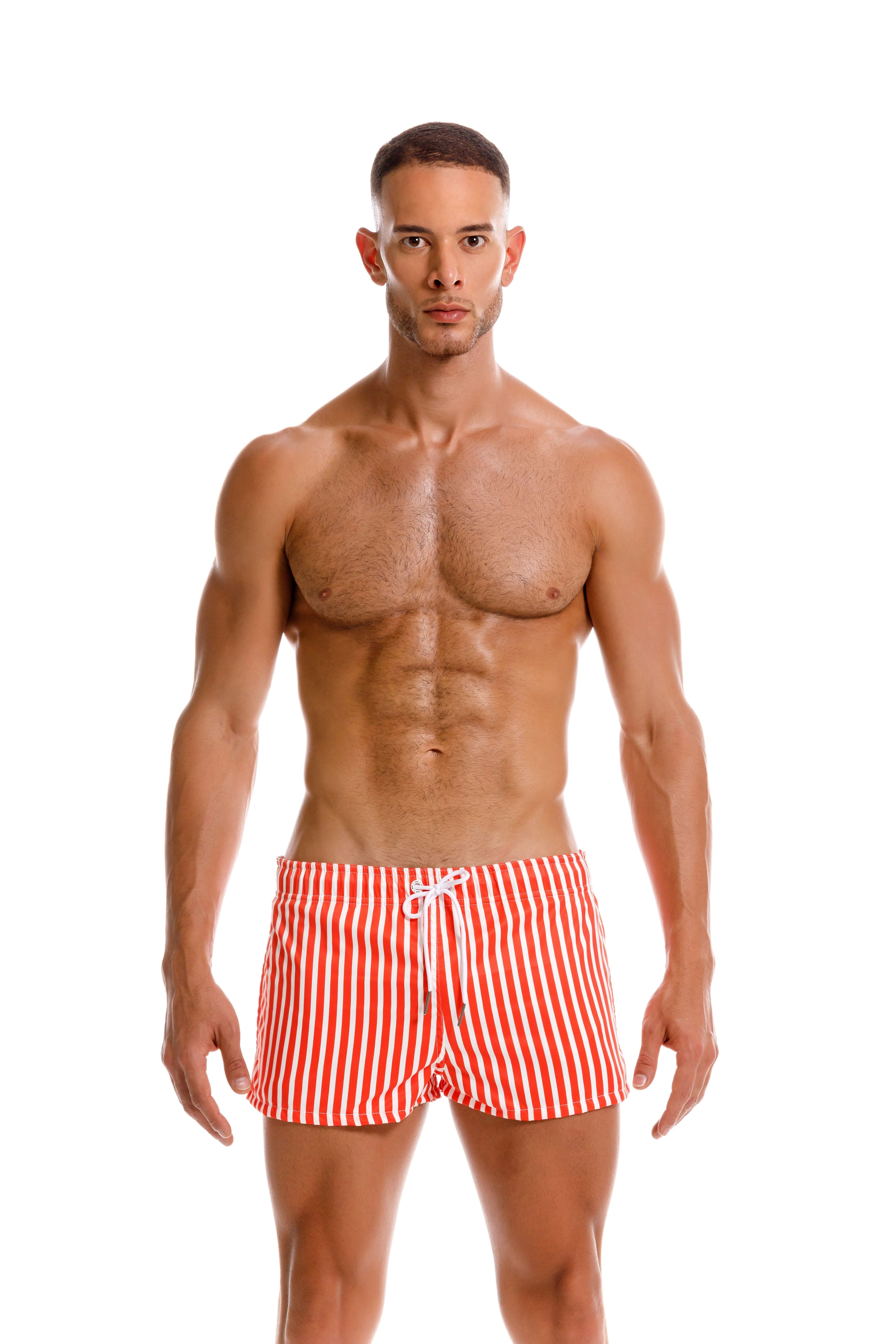 JOR Pop 2 Men's Swim Shorts - Quick Dry Red Swim Trunks for Beach, Pool & Water Sports
