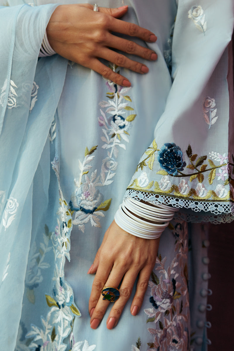 Cerulean Ornate Stitch 3-Piece Lawn Embroidered Suit for Women - Elegant Summer Outfit for Parties, Weddings, and Special Occasions