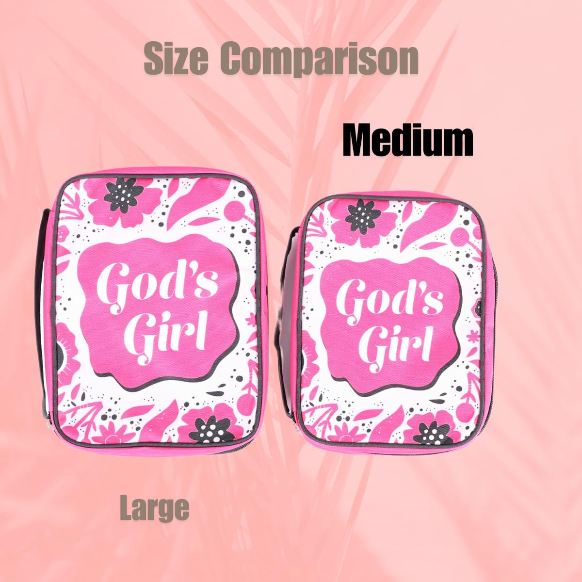 Pink Bible Cover for Women & Girls - Medium Size 9.25X6.62X1.87 Inches with Handle, Ribbon Bookmark, Pen Loop & Organizer Pockets - Perfect for Church, Bible Study, Travel & Daily Devotion