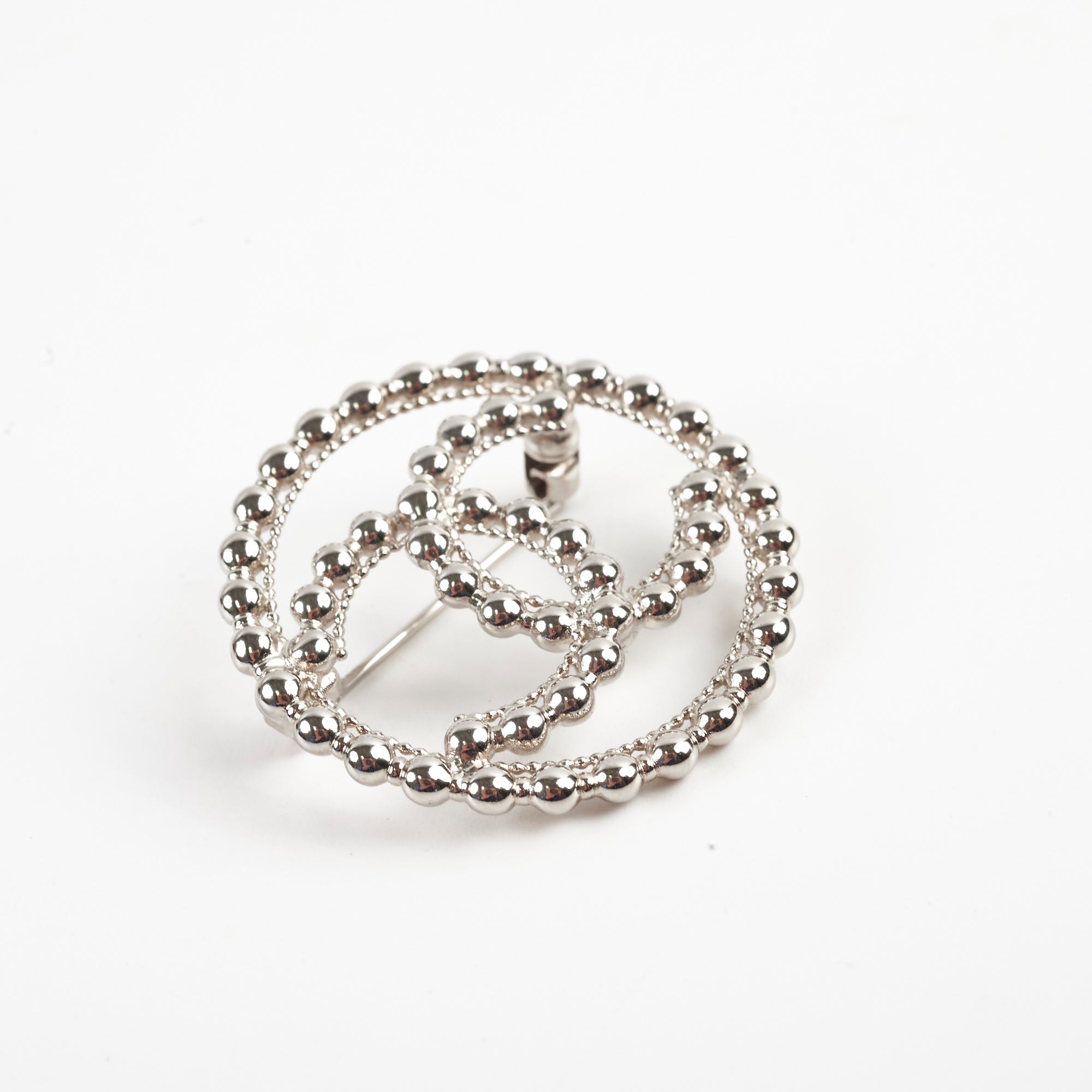 Chanel CC Round Silver Brooch - Elegant Vintage Fashion Pin for Women | Perfect for Jackets, Scarves, Bags & Special Occasions