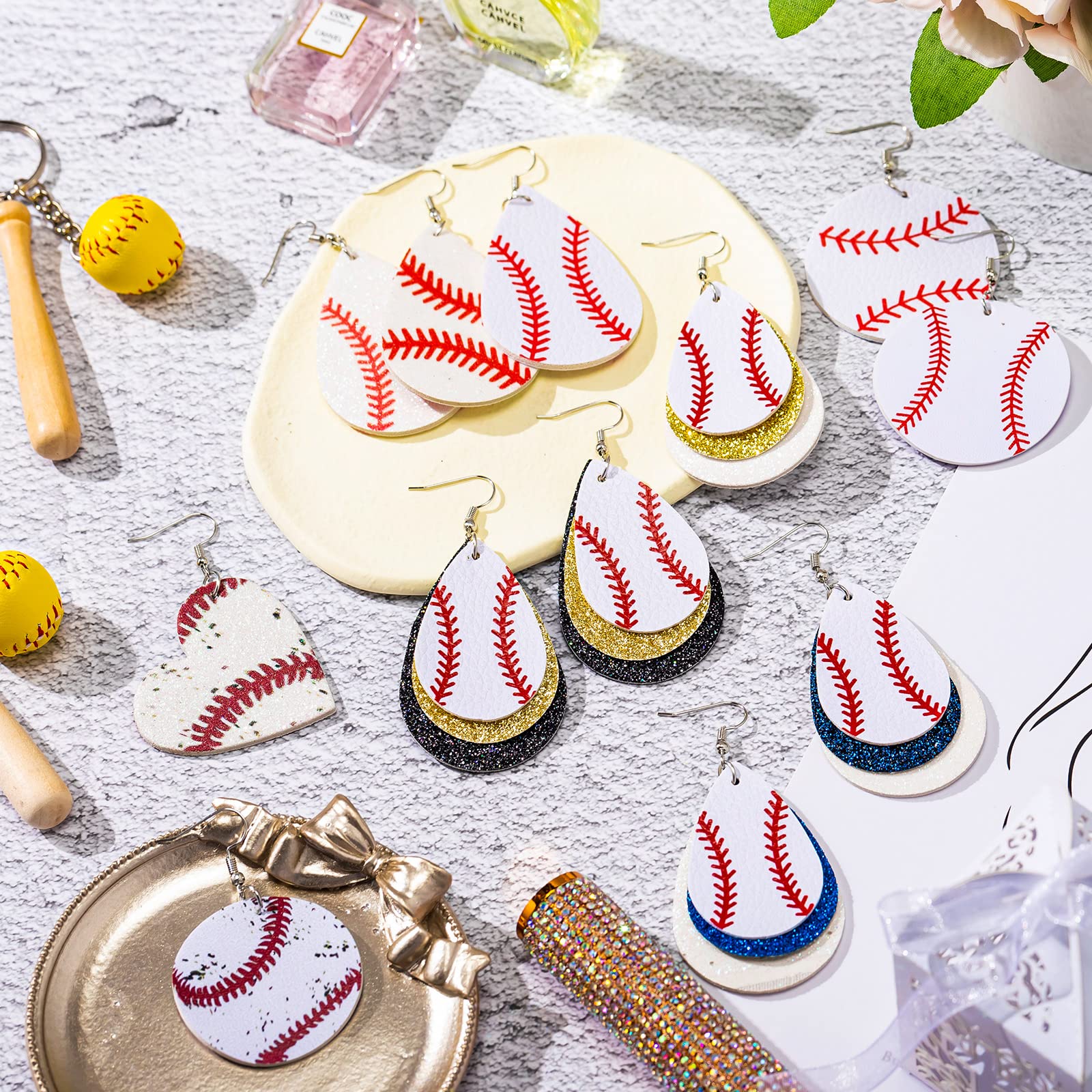 Highergo 12 Pairs Women's Baseball Stud Earrings - Geometric Glitter Dangle Softball Jewelry for Sports Fans - Perfect Gift for Baseball Lovers, Game Day Accessories & Casual Wear