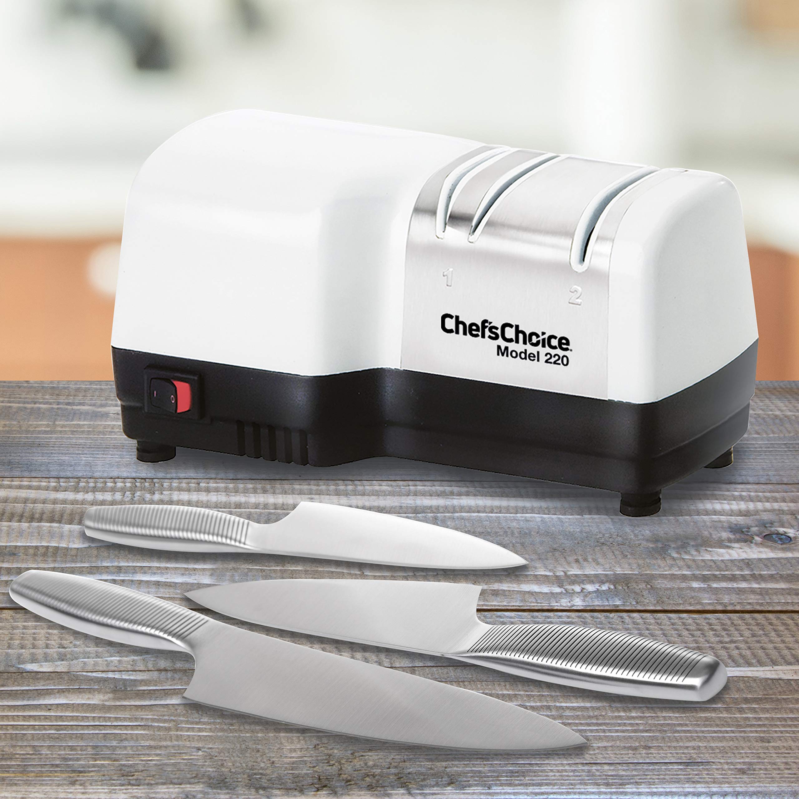 Chef’sChoice Hybrid Knife Sharpener – Electric & Manual 2-Stage Sharpening for 20° Straight-Edge & Serrated Knives | 100% Diamond Abrasives & Precision Angle Guides | White | Perfect for Home Kitchens & Professional Chefs