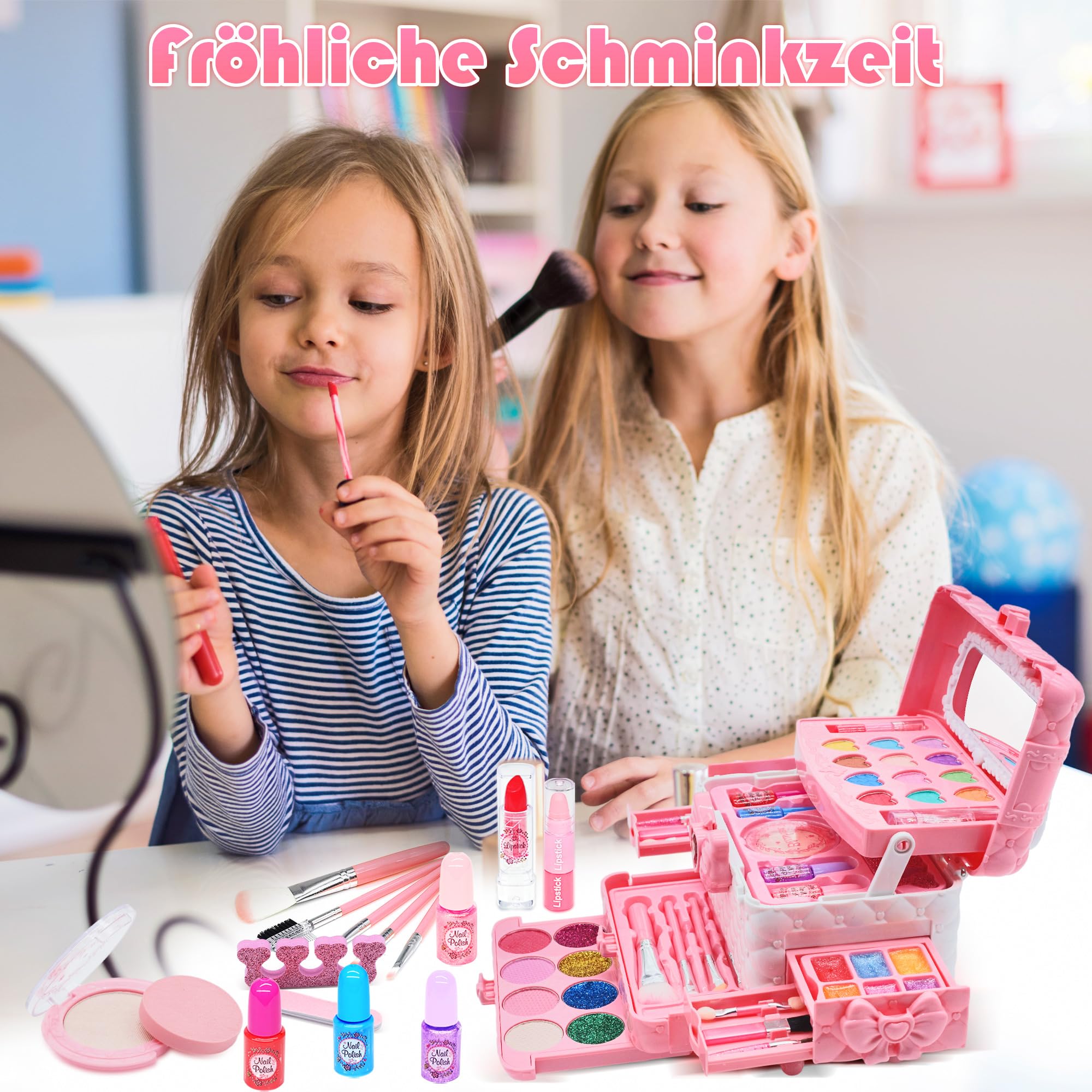 Safe Washable Kids Makeup Kit - Princess Toy Gift for Girls 4-12 Years, Play & Dress Up