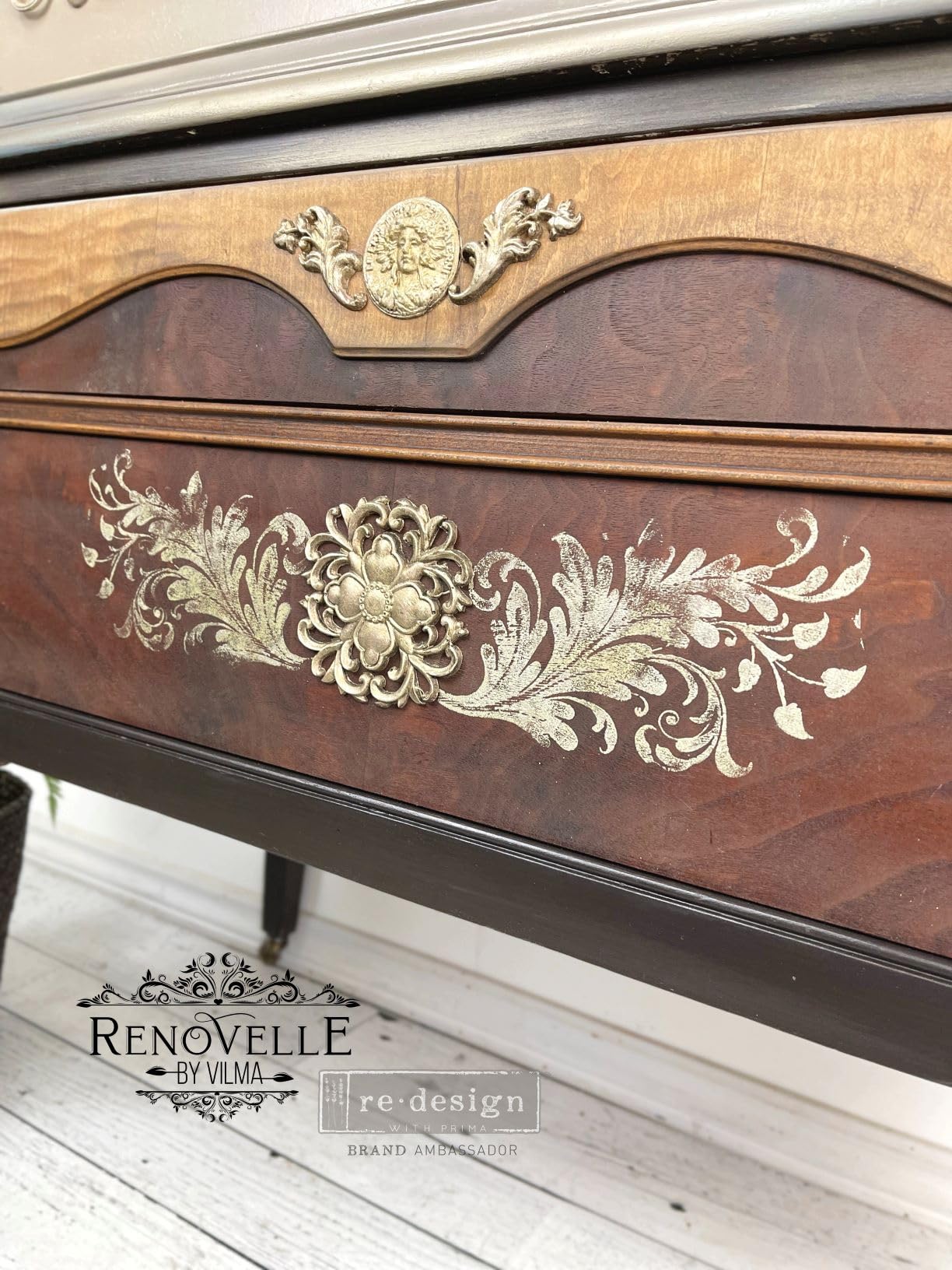 Royal Flourish Clear-Cling Stamps for Wall Decor - DIY Wall Art, Furniture Decoration, Nightstand, Vanity Table & Desk Makeover - Perfect for Bedroom, Living Room & Home Office Design