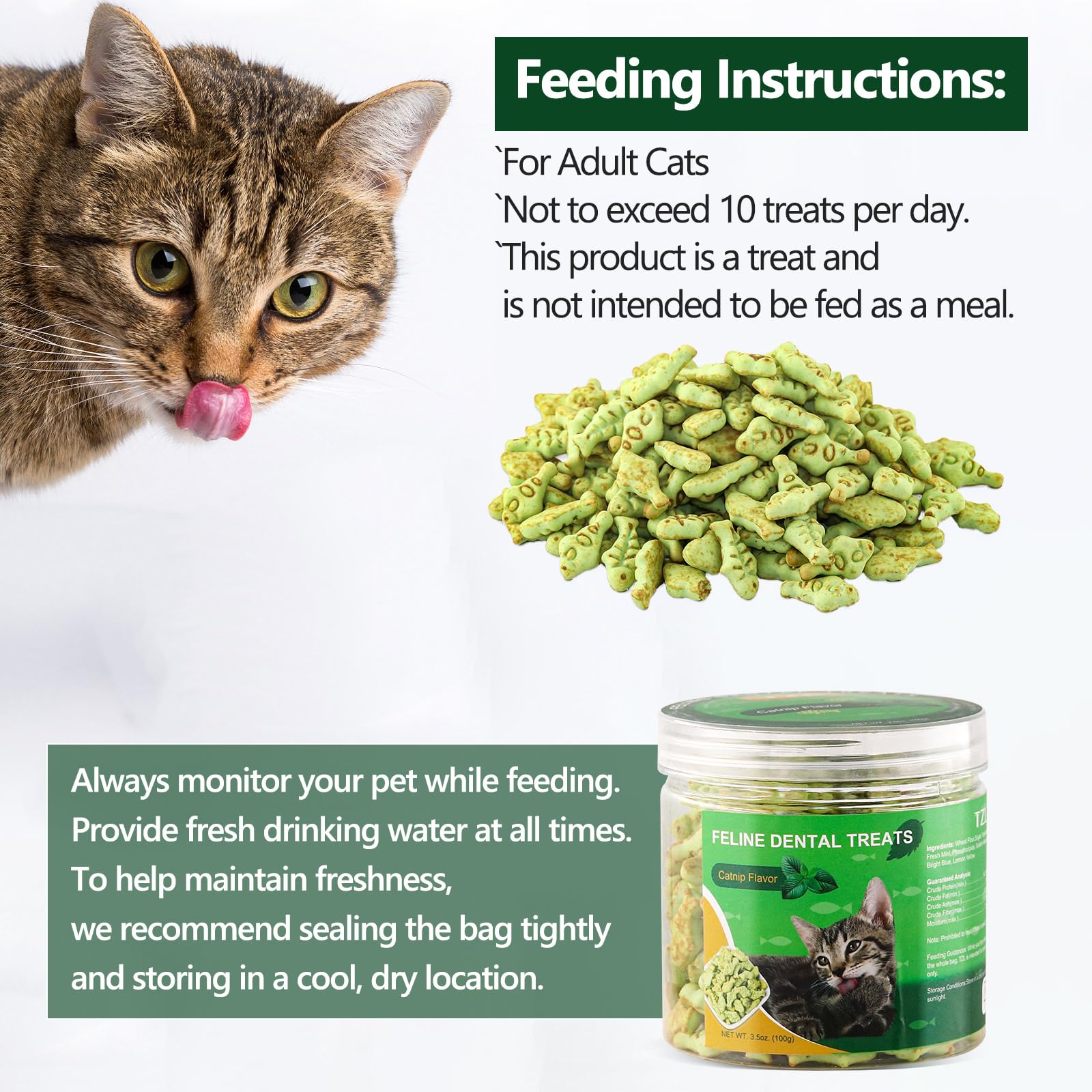 **TZL Crunchy Fish-Shaped Cat Treats – Natural & Delicious Catnip-Flavored Snacks for Kittens & Adult Cats – 3.5 oz Tub – Perfect for Training, Rewards & Playtime**