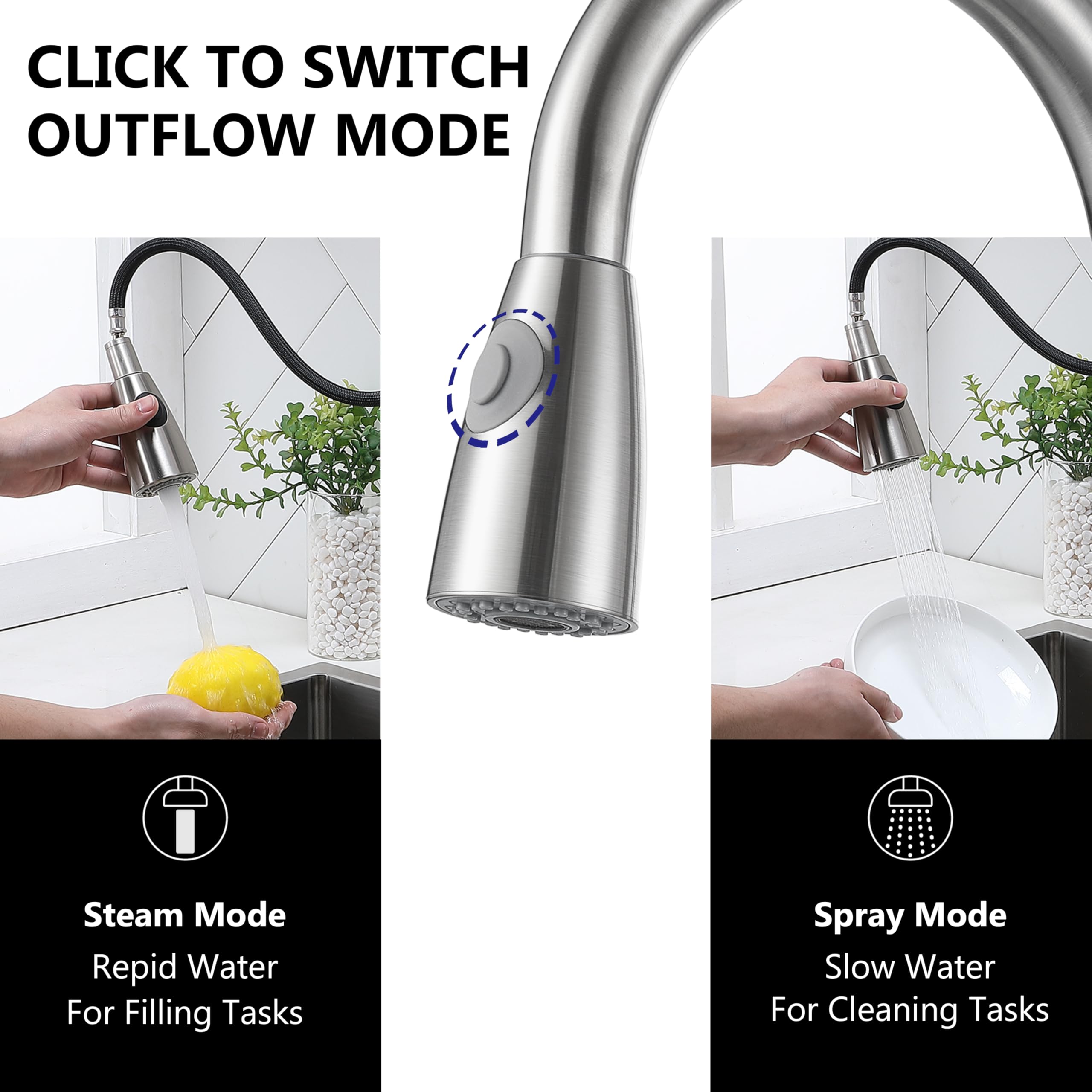 Comllen Brushed Nickel Stainless Steel Pull Down Sprayer Kitchen Faucet - High Arc Single Lever Commercial Sink Faucet for Farmhouse, RV, Bar & Laundry | Perfect for Modern Kitchens, Outdoor Bars & Mobile Homes