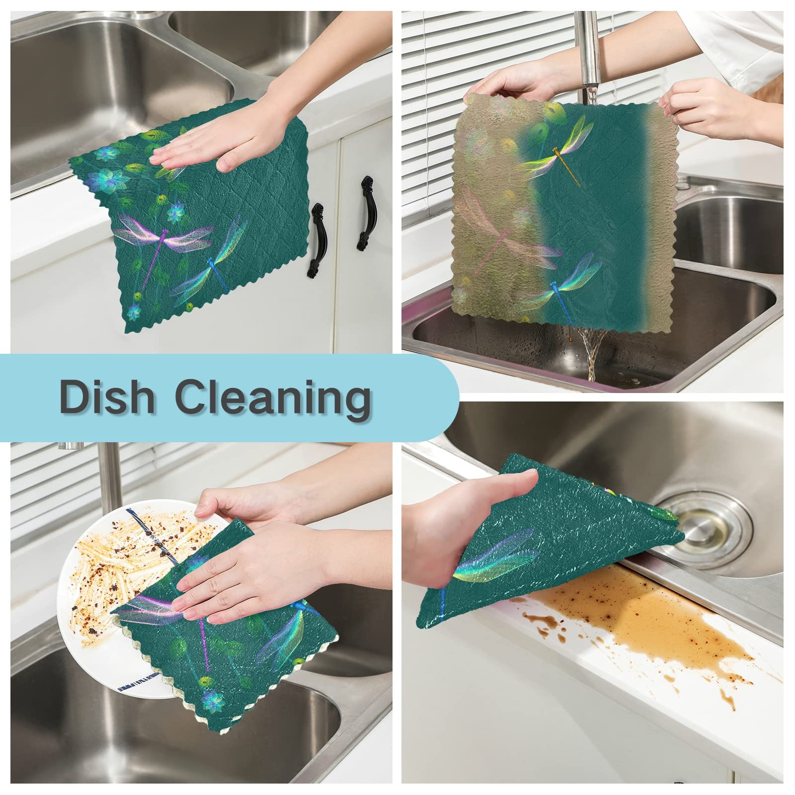 ALAZA Absorbent Dish Towels Set of 6 - Lint-Free Kitchen Cleaning Cloths for Dishes & Tea Time