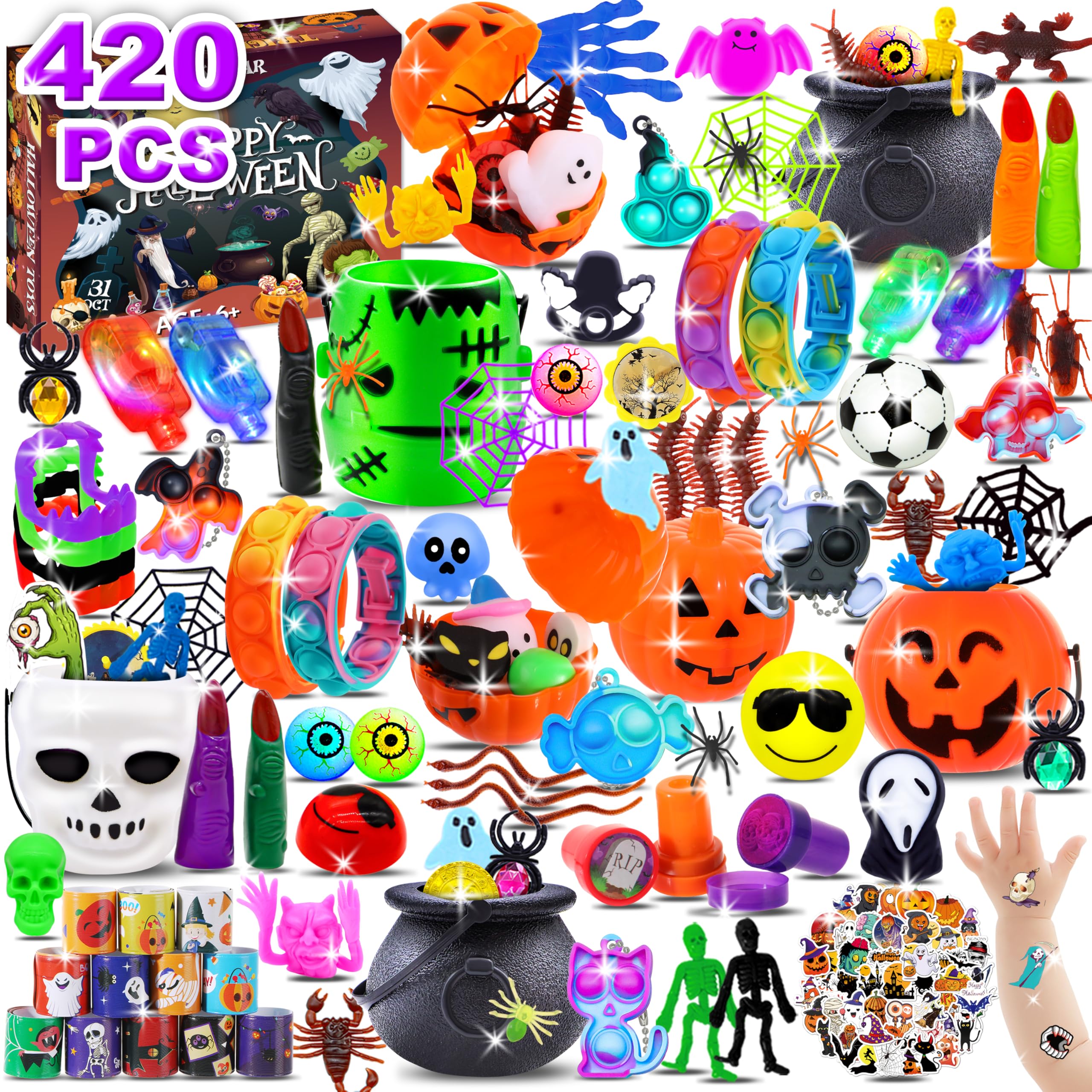 420PCS Halloween Party Favors Bulk Toys - Trick or Treat Bags Fillers, Classroom Prizes, Goodie Bag Stuffers for Kids - Halloween Treasure Box Toys & Party Supplies for Trick-or-Treating, Classroom Rewards & Halloween Gift Exchanges