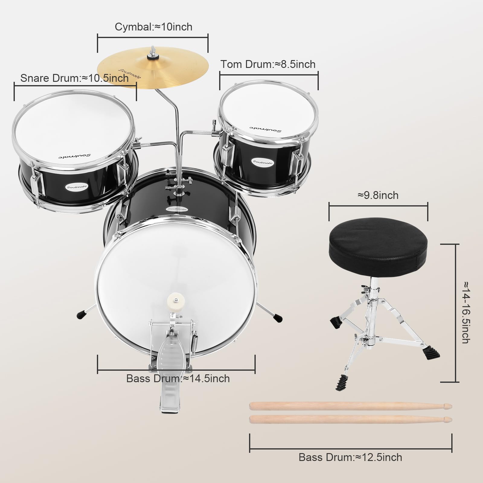14 Inch Kids Drum Set - 3 Piece Beginner Drum Kit with Adjustable Throne, Cymbal Pedal & Drumsticks | Perfect for Boys & Girls Learning Music | Ideal for Home Practice, Birthday Gifts & Classroom Performances