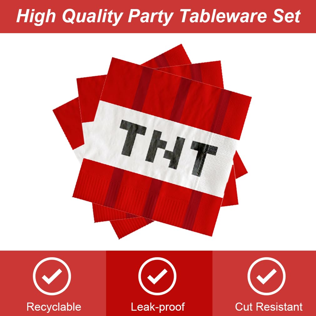 41-Piece Pixel Party Supplies Set - 20 Plates, 20 Napkins & 1 Tablecloth for Minecraft Birthday Party Decorations | Perfect for Pixel-Themed Parties, Gaming Events & Kids Celebrations