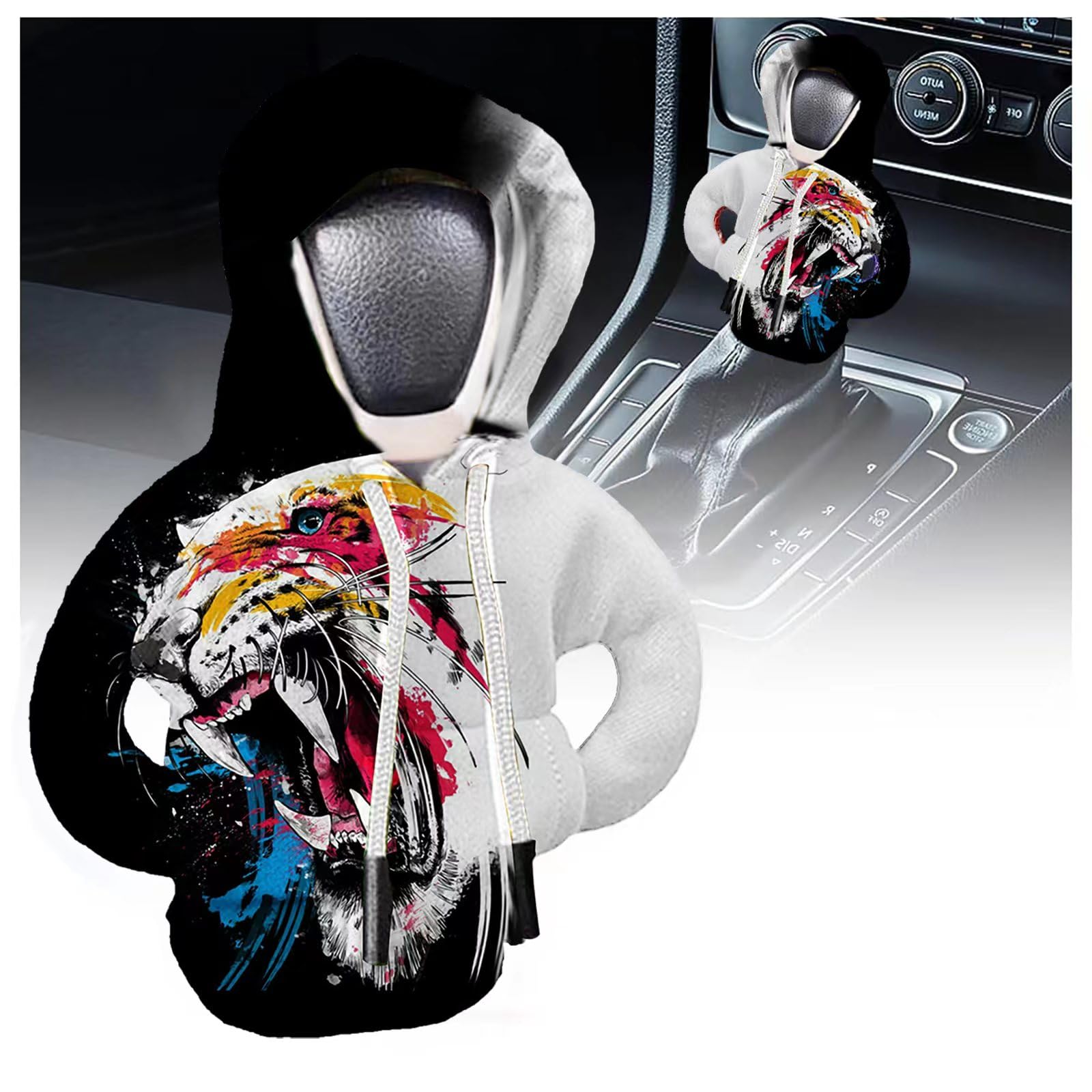 Universal Car Gear Shift Cover - Funny Wolf Design Shifter Knob Hoodie for Men - Cool Car Accessories & Interior Decoration - Perfect for Daily Commute & Road Trips