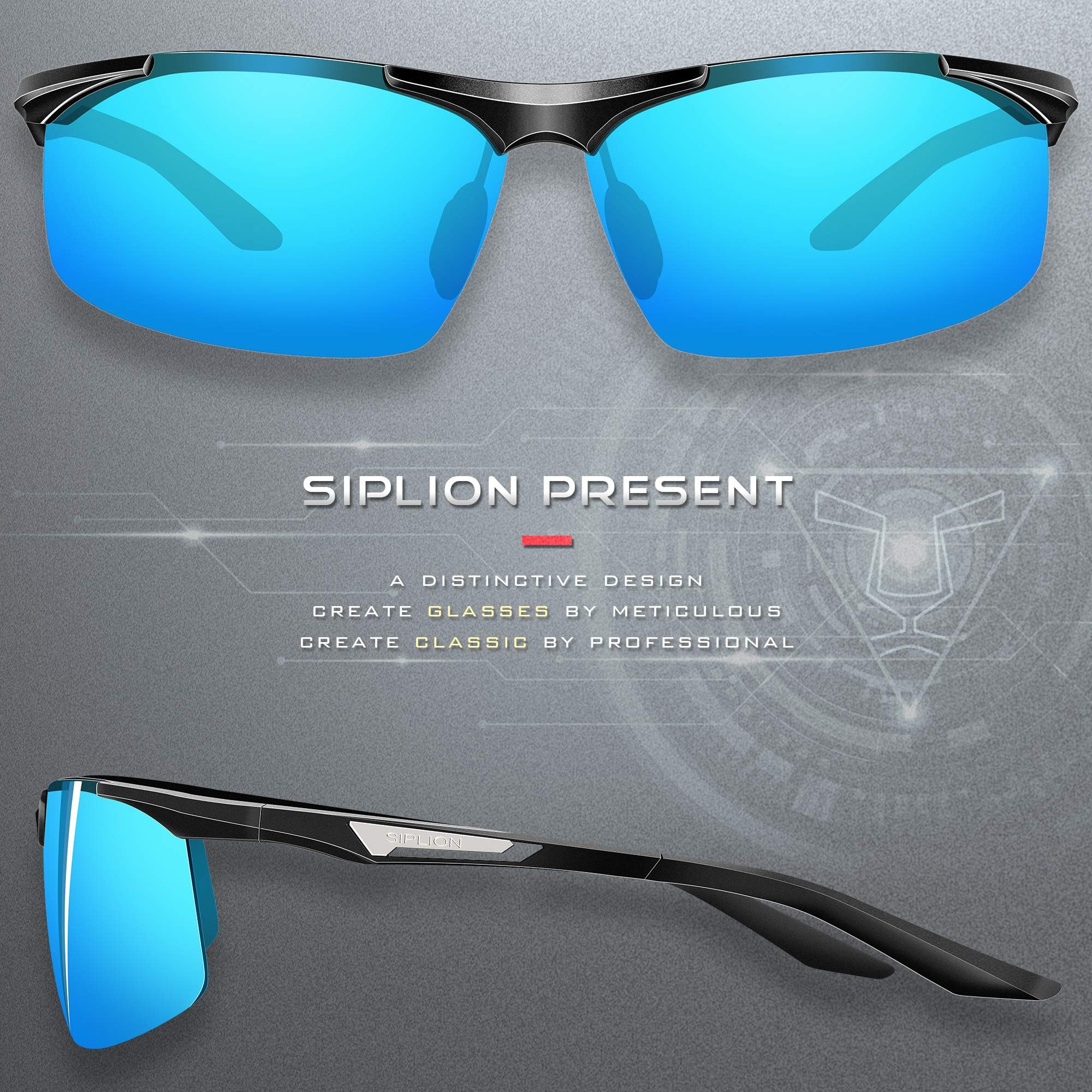 SIPLION Polarized Sports Sunglasses for Men - UV Protection Metal Frame for Golf, Fishing, Driving & Outdoor Activities