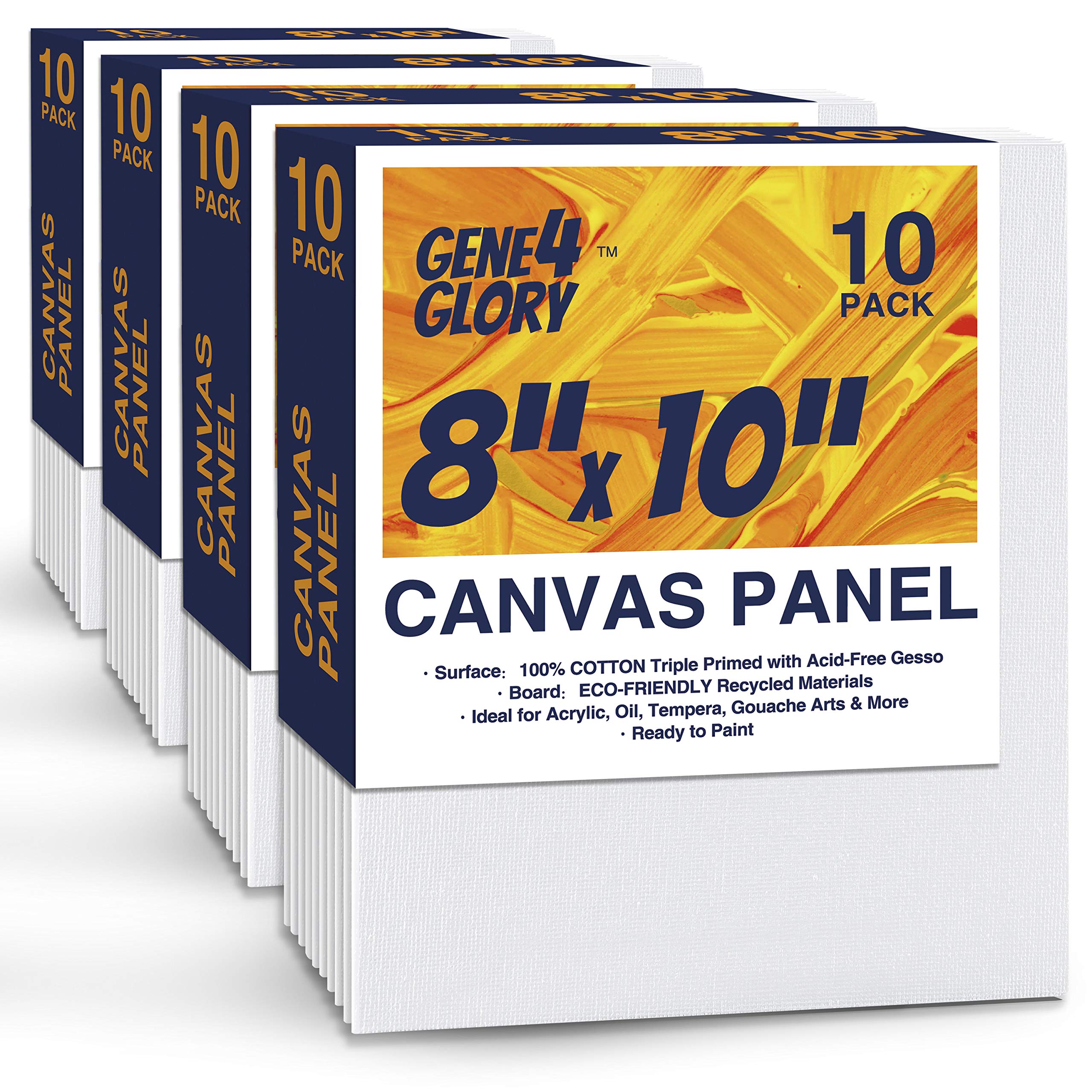 GENE4GLORY 40 Pack 8x10 Inch Artist Canvas Boards - Premium Stretched Painting Panels for Acrylic, Oil & Watercolor - Perfect for Studio, Classroom & DIY Art Projects