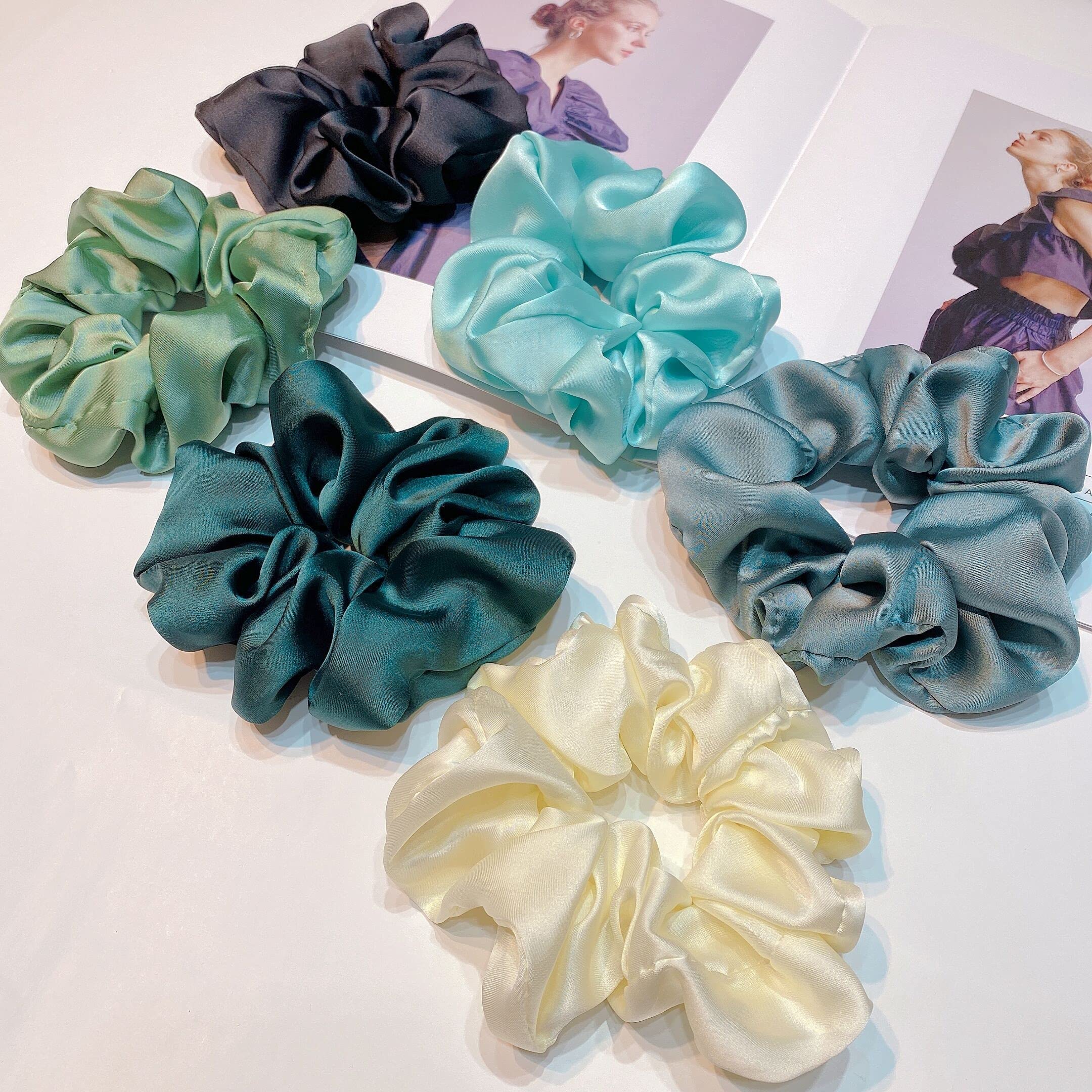 6-Piece Satin Silk Scrunchies for Women - Soft Hair Ties & Ponytail Holders That Don't Damage Hair - Perfect for Workouts, Office, and Everyday Use