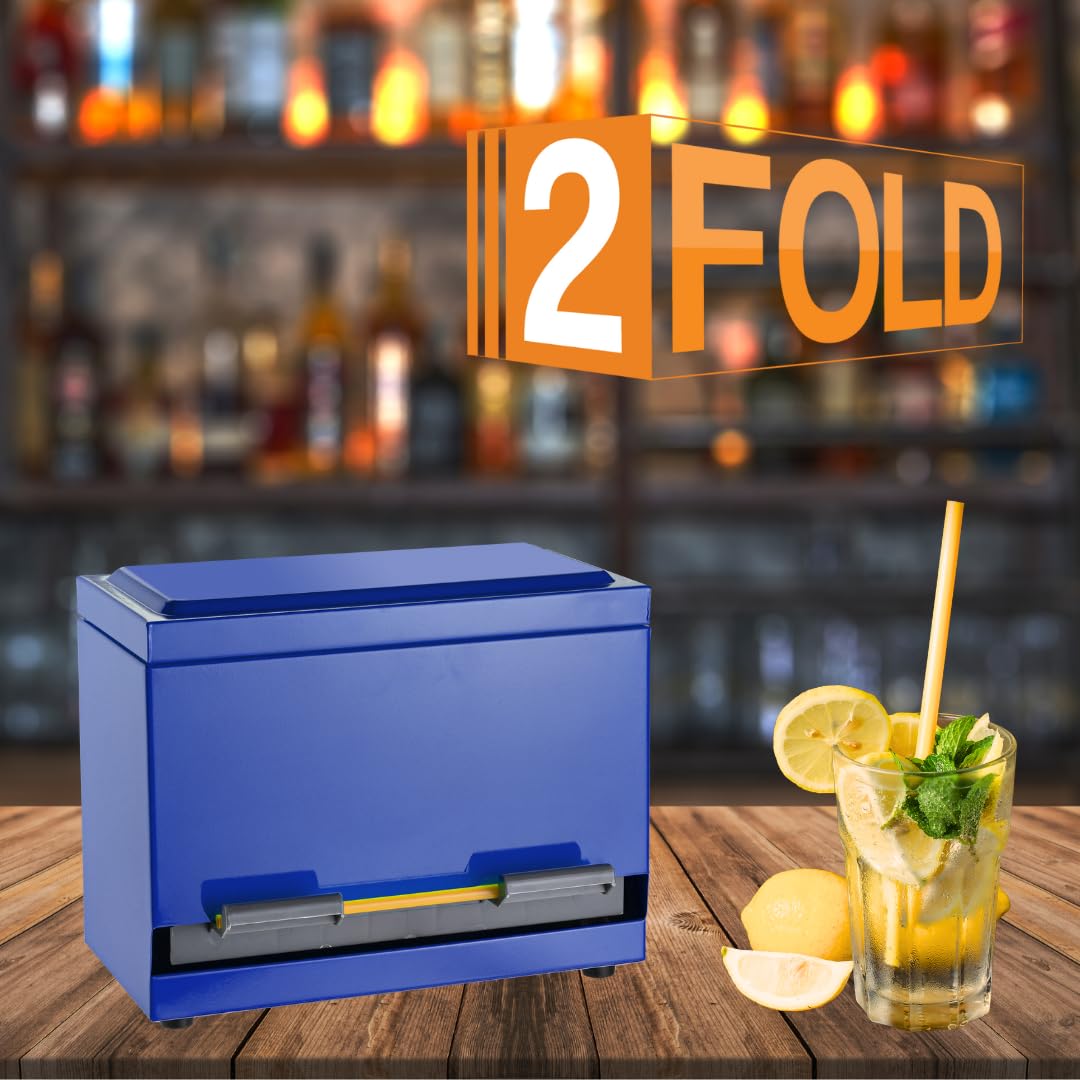 2Fold Stainless Steel Straw Dispenser - Eco-Friendly Drinking Straw Holder for Bulk Paper & Plastic Straws - Includes Custom Label Stickers (Blue) | Perfect for Restaurants, Cafes & Home Use