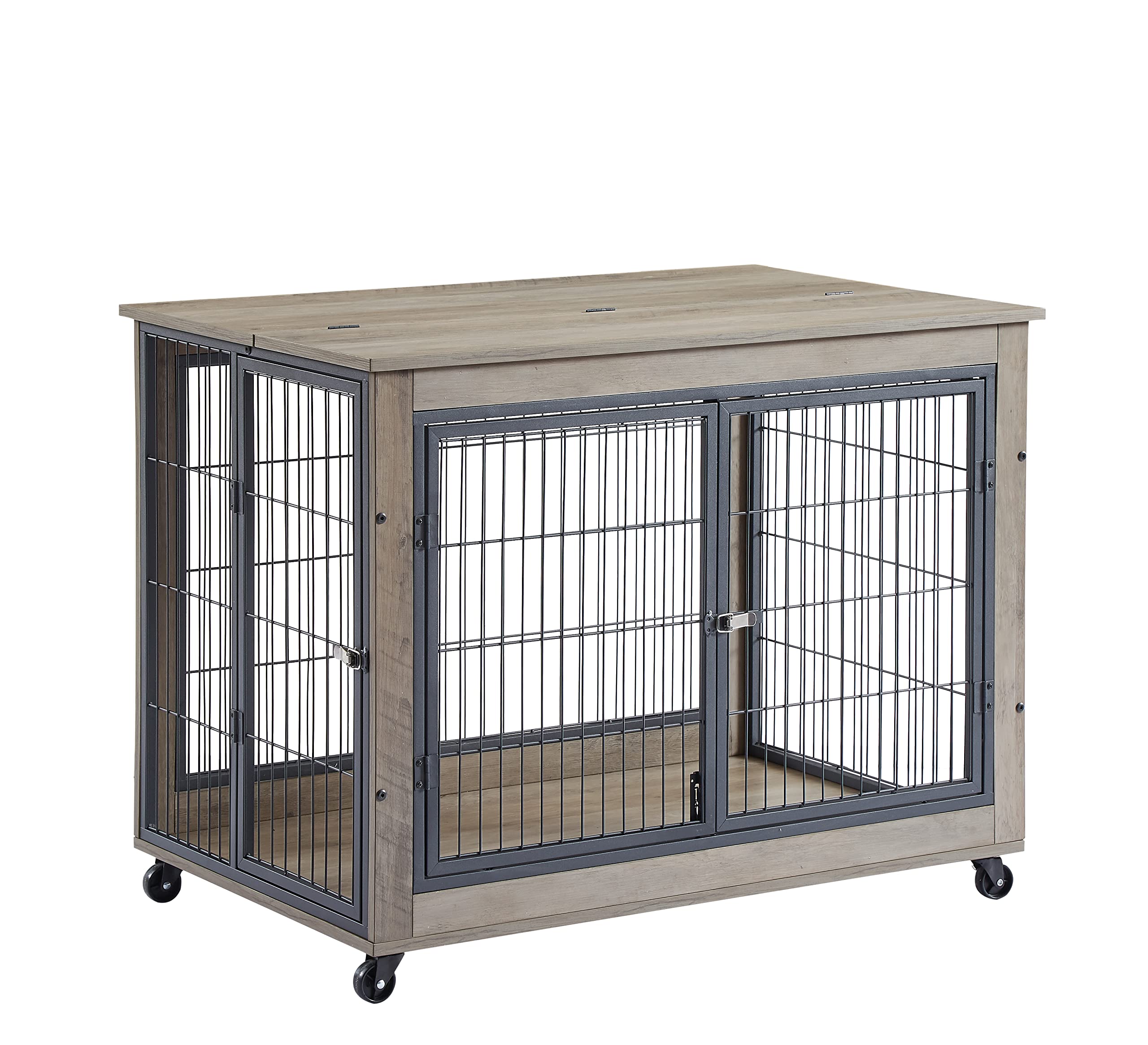 ZSQ Wooden Dog Crate Furniture - Stylish End Table Pet Kennel with Wheels, 39
