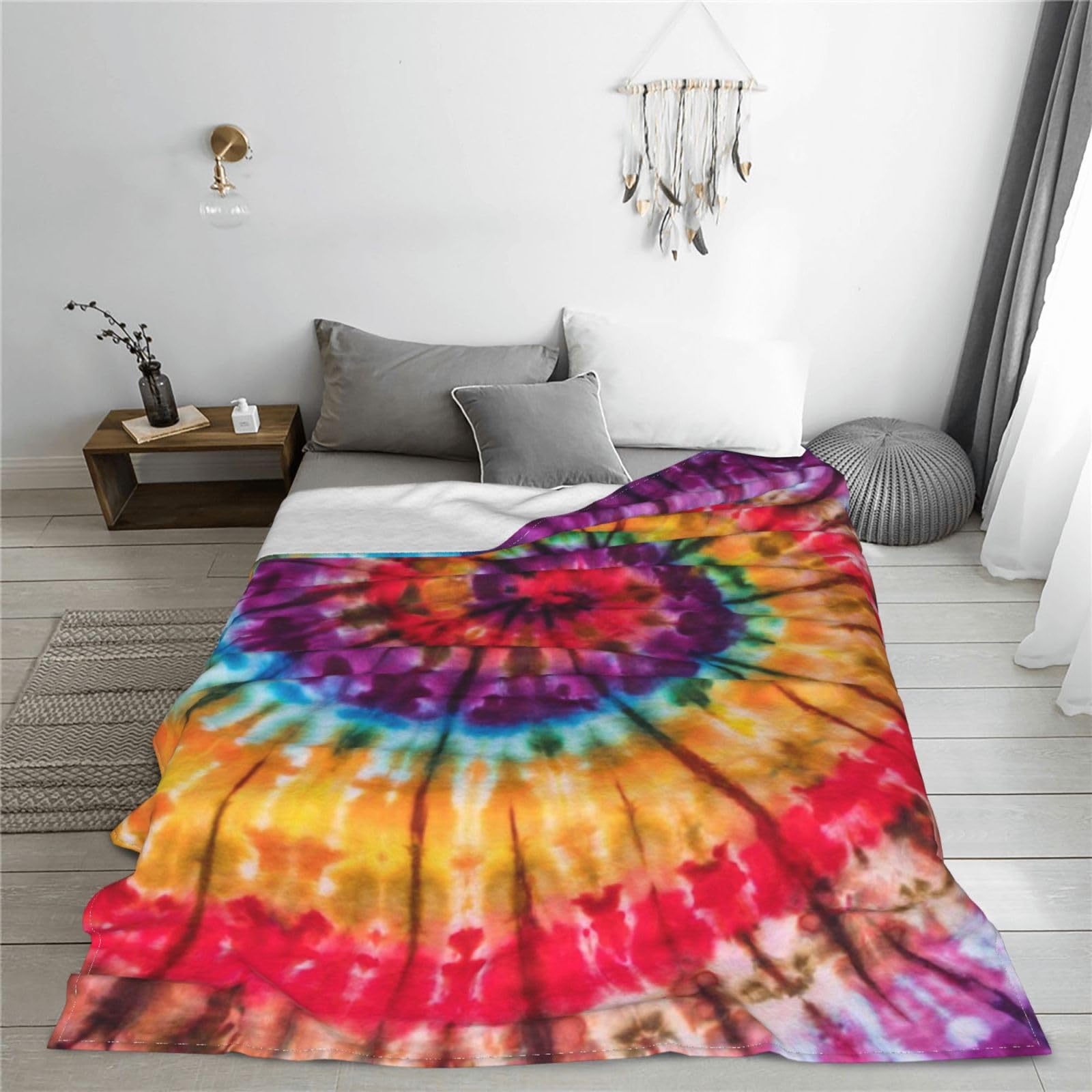 Tie Dye Rainbow Fleece Blanket - Soft Lightweight Flannel Throw Blanket 60