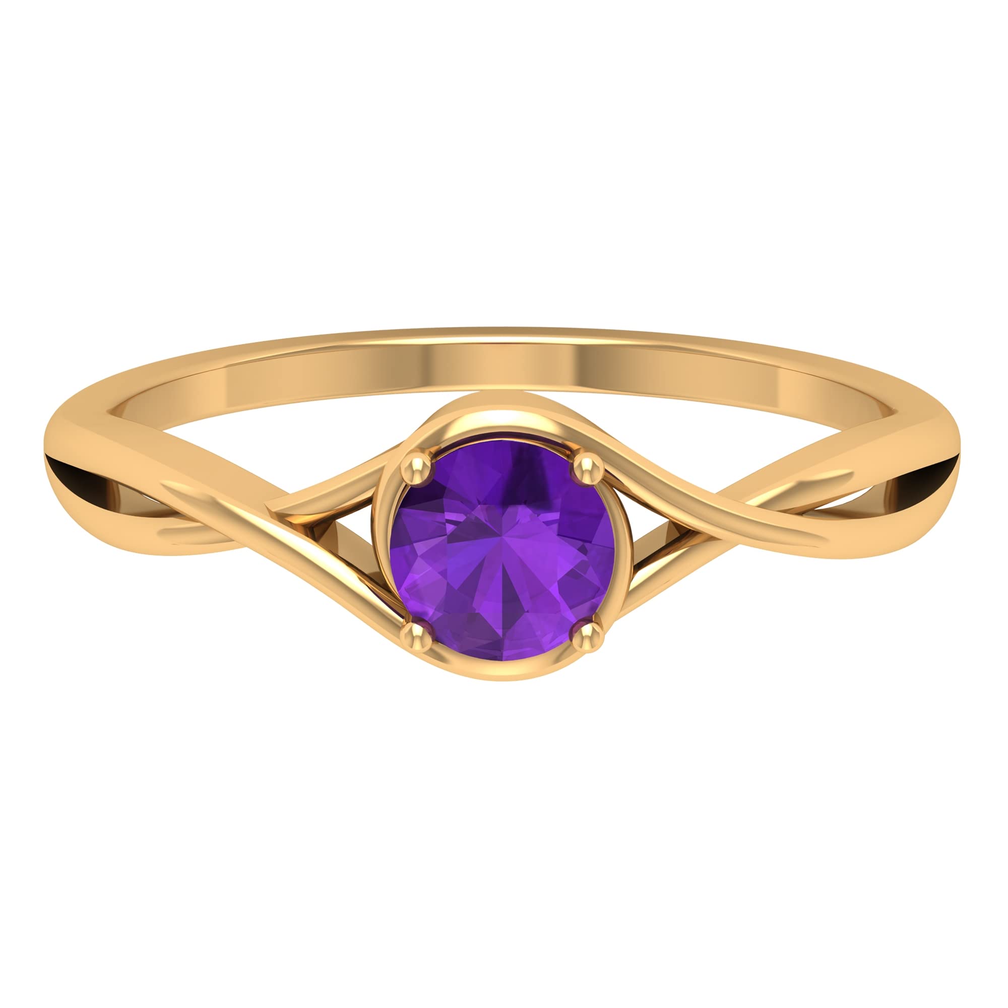 1/2 CT Natural Amethyst Ring for Women - 5MM Violet Amethyst Solitaire Ring in 14K Solid Gold | February Birthstone Jewelry | Perfect for Valentine's Day, Anniversary & Special Occasion Gifts