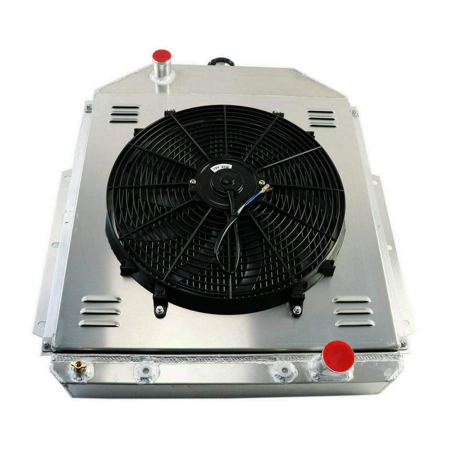 ALLOYWORKS 3-Row High-Performance Aluminum Racing Radiator with Shroud Fan & Thermostat - Compatible with 1942-1952 Ford F1 F2 F3 Pickup Trucks V8 Engine - Perfect for Off-Roading, Hot Rod Builds & Classic Car Restoration Projects