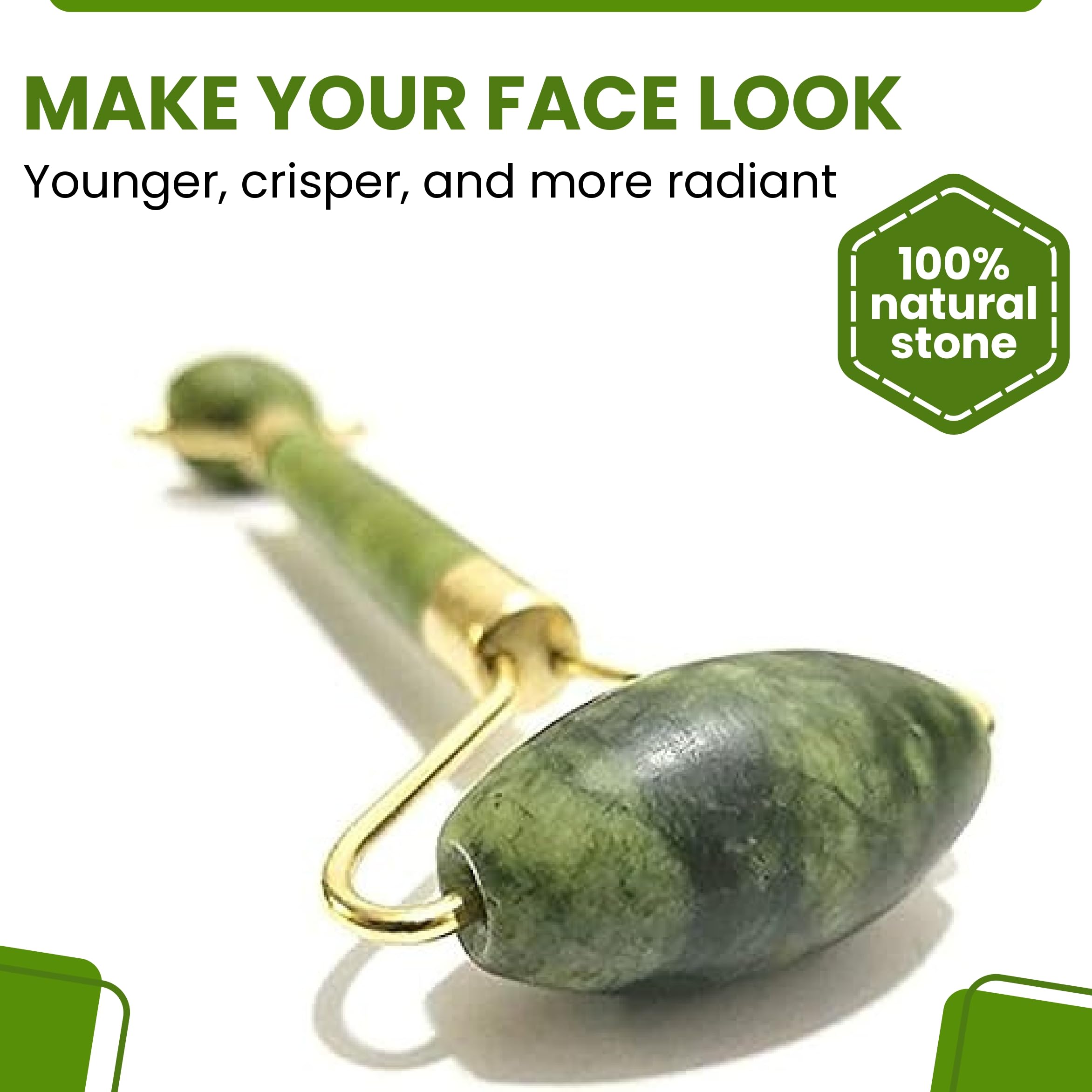Organic Green Quartz Jade Roller for Women & Men – Face Massage Tool to Reduce Wrinkles, Puffiness & Stress | Natural Skincare for Glowing Skin | Use for Eyes, Jaw, Neck & Facial Acupressure Therapy | Perfect for Morning Routine, Spa Day & Self-Care Relaxation