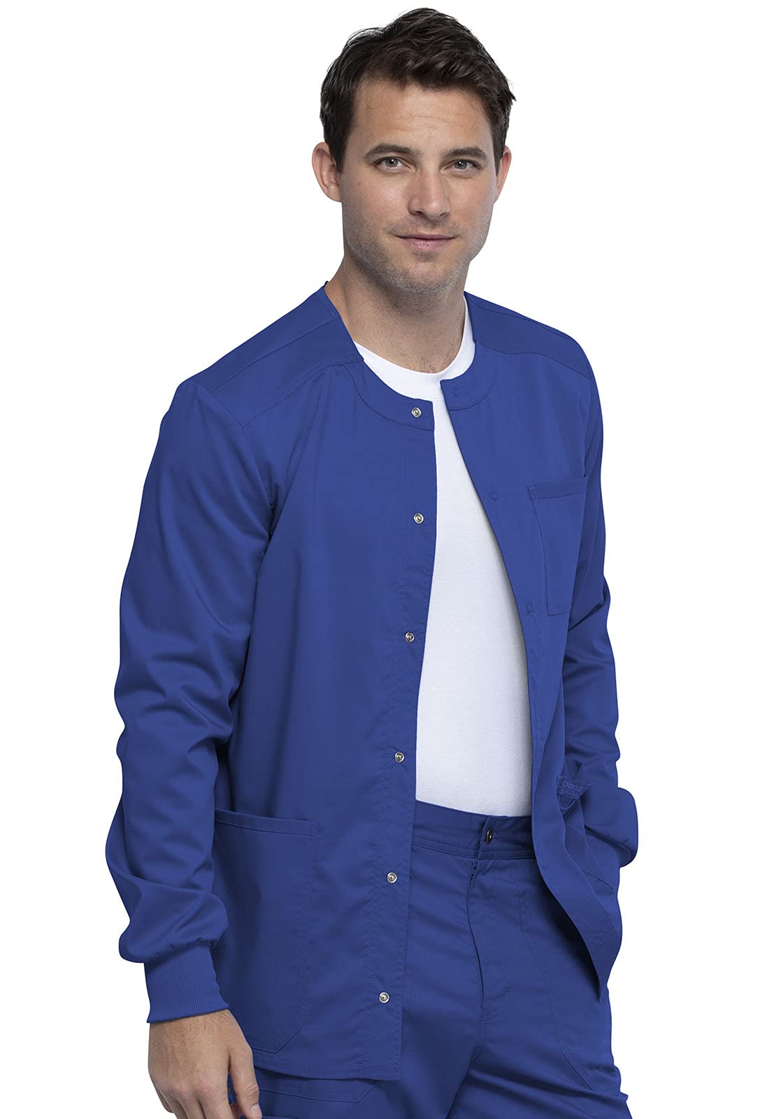 Cherokee Men's Warm Up Scrubs Jacket - Snap Front Design WW380 | Comfortable Workwear for Medical Professionals & Nurses | Perfect for Hospitals, Clinics & Healthcare Facilities
