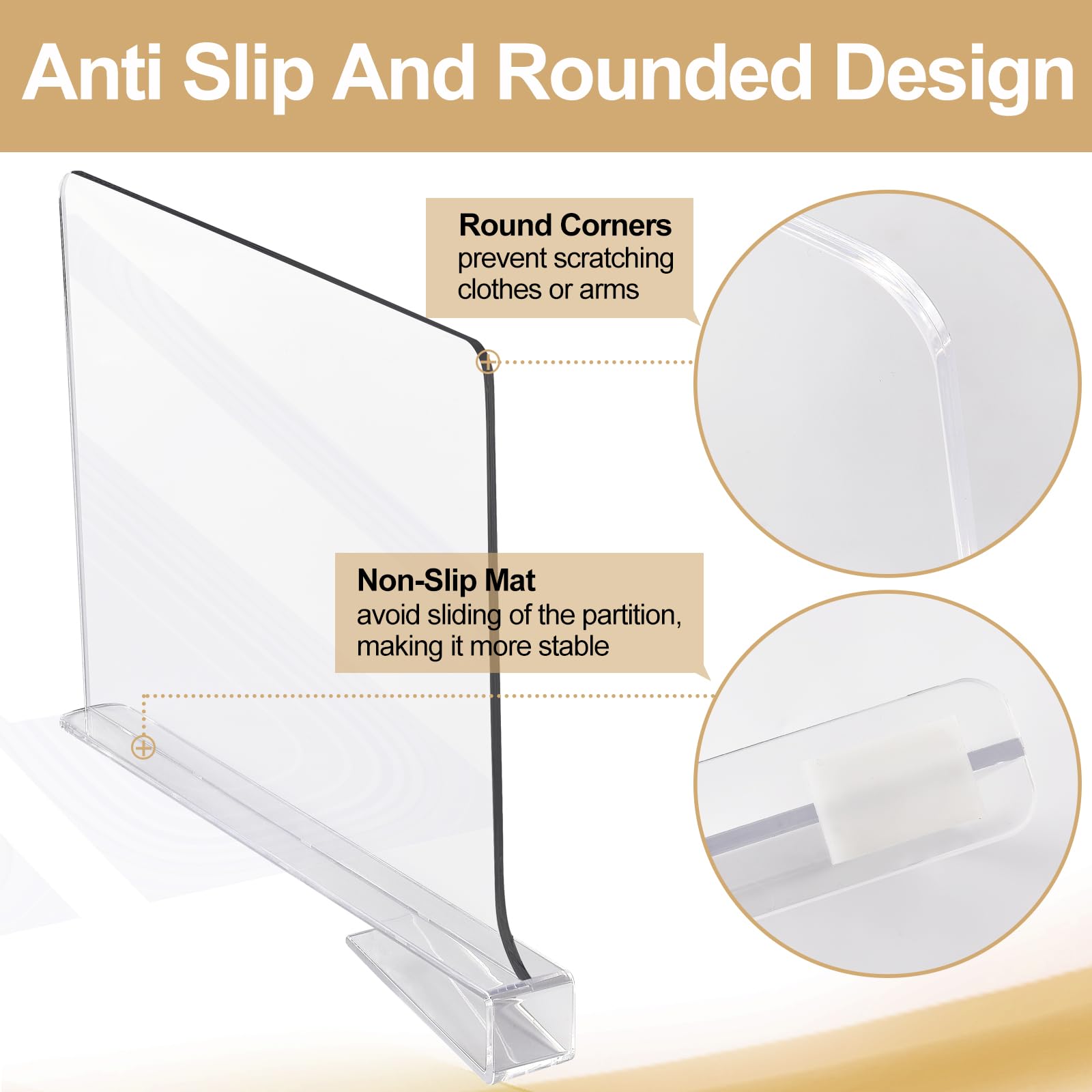 Clear Acrylic Shelf Dividers - 6 Pack for Closet & Shelf Organization | Bedroom Closet Organizer | Clothing & Accessory Storage Solution | Perfect for Wardrobes, Pantries & Retail Displays