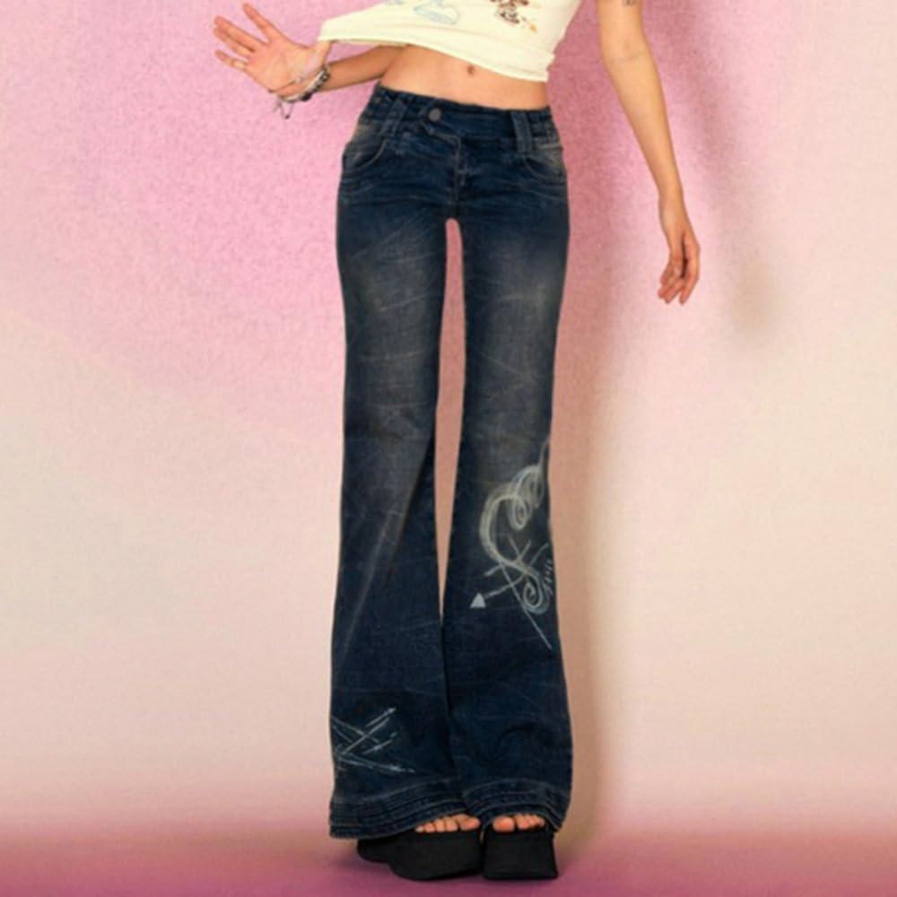 Vintage High Waisted Bell Bottom Jeans for Women - Y2K Grunge Flared Pants 70s Retro Style | Perfect for Music Festivals, Casual Outings & Boho Fashion