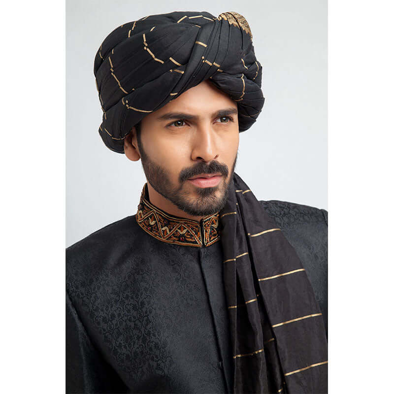 Luxury Jet Black Pure Jamavar Silk Sherwani for Men - Handcrafted Indian Wedding Attire - Perfect for Grooms, Gala Events & Cultural Celebrations