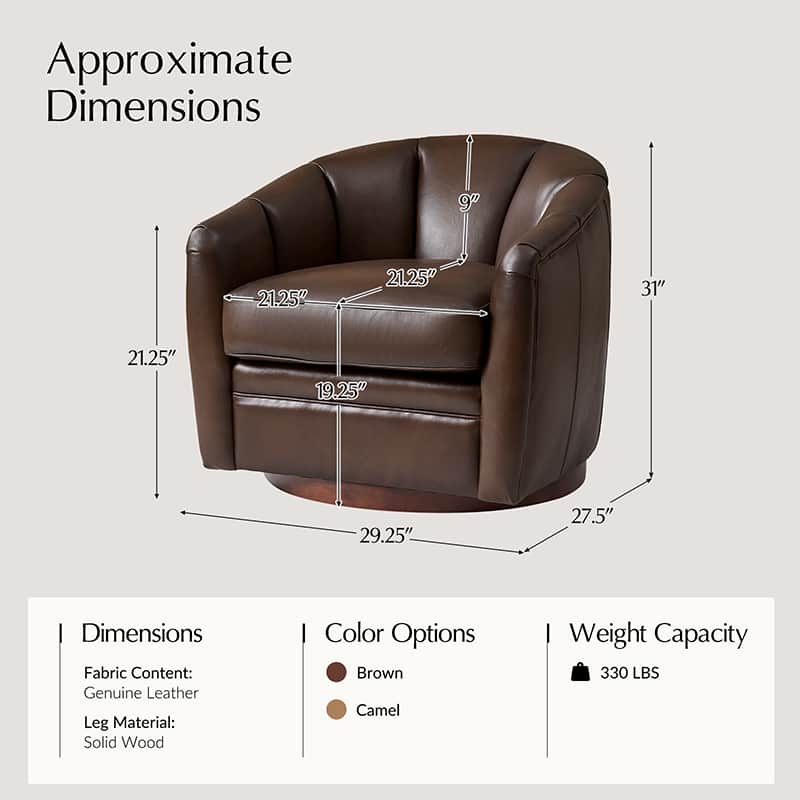 **Misha Barrel Armchair with Genuine Leather – Modern Living Room Chair for Home, Office & Lounge – Comfortable Leather Accent Chair**