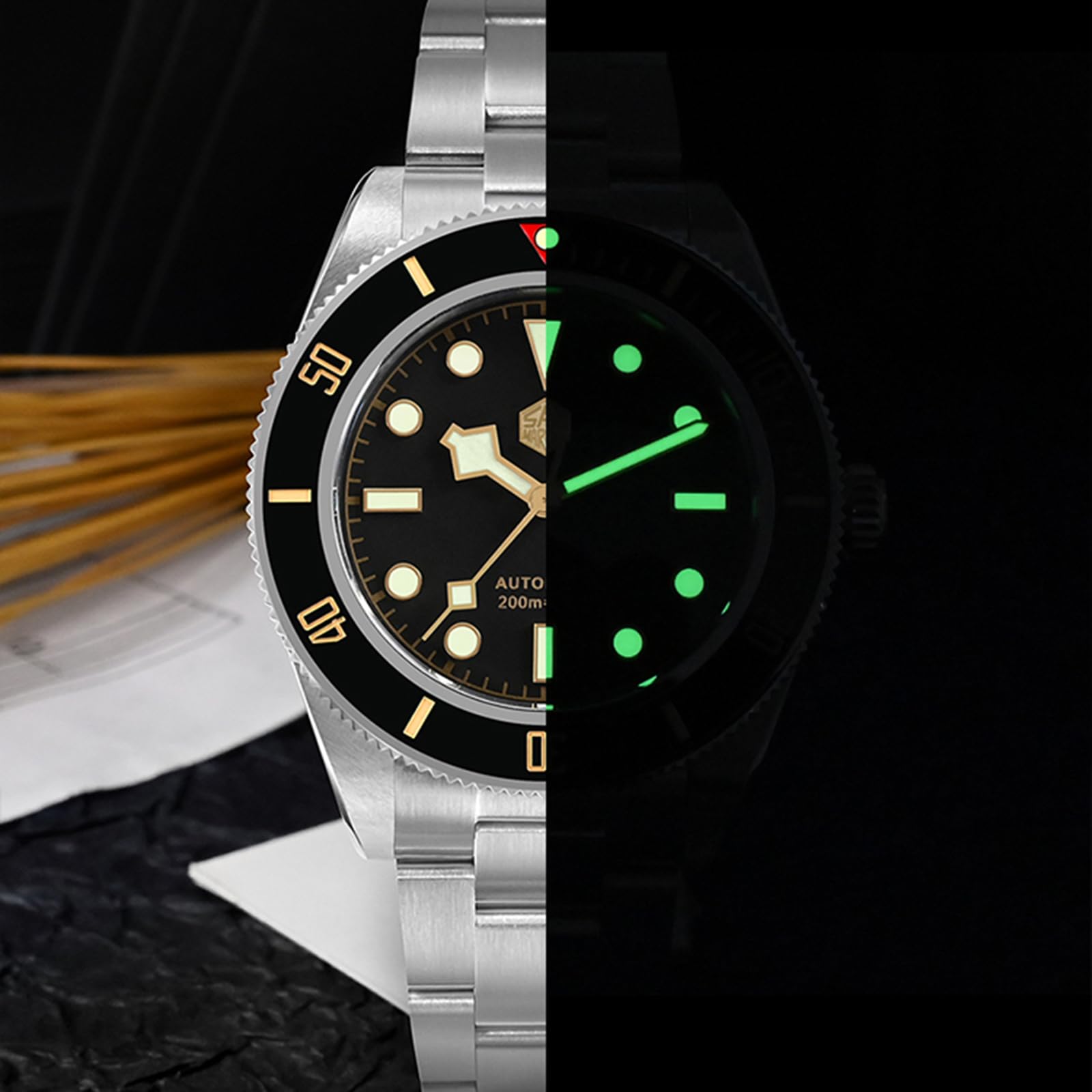 San Martin Men's Automatic Dive Watch with NH35 Movement - 40mm Stainless Steel Case, 20Bar Waterproof, Sapphire Crystal & Luminous Hands - Perfect for Scuba Diving, Swimming & Everyday Wear