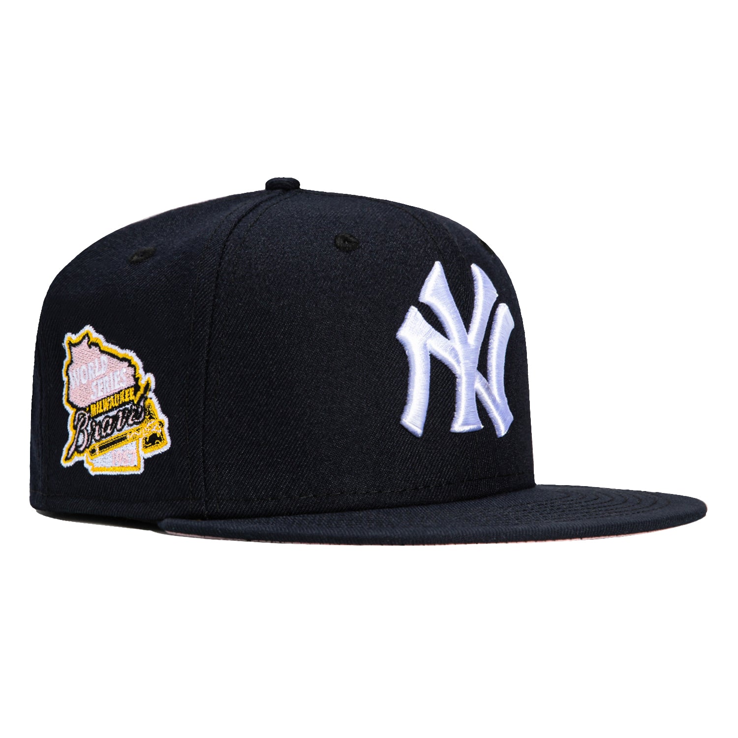 New Era 59Fifty New York Yankees 1957 World Series Patch Pink UV Hat Navy - Vintage Baseball Cap for Yankees Fans, Sun Protection & Sports Events