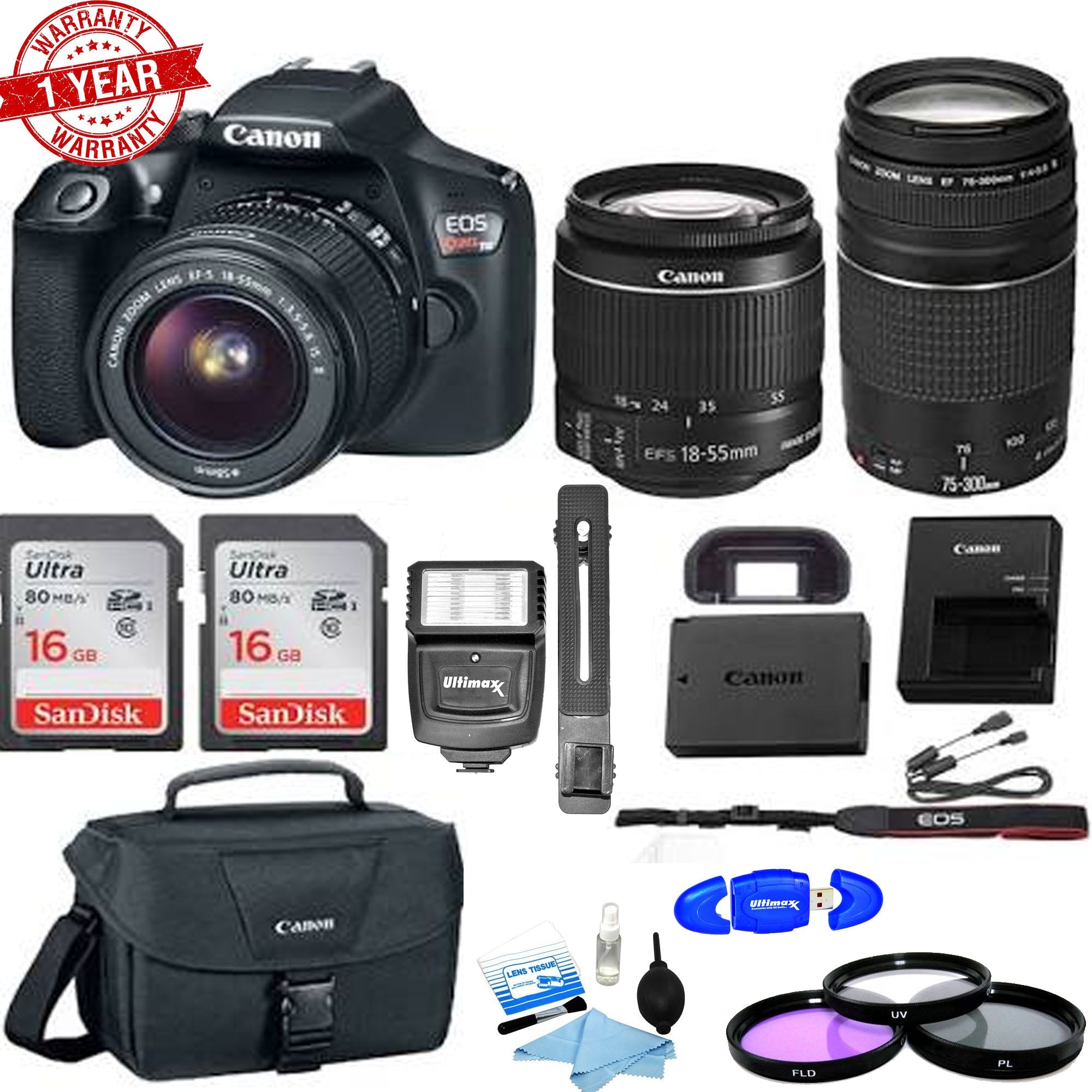 Canon EOS Rebel T6/2000D DSLR Camera Bundle with 18-55mm & 75-300mm Lenses + 32GB Memory Card - Perfect for Photography Beginners, Travel & Portrait Shooting
