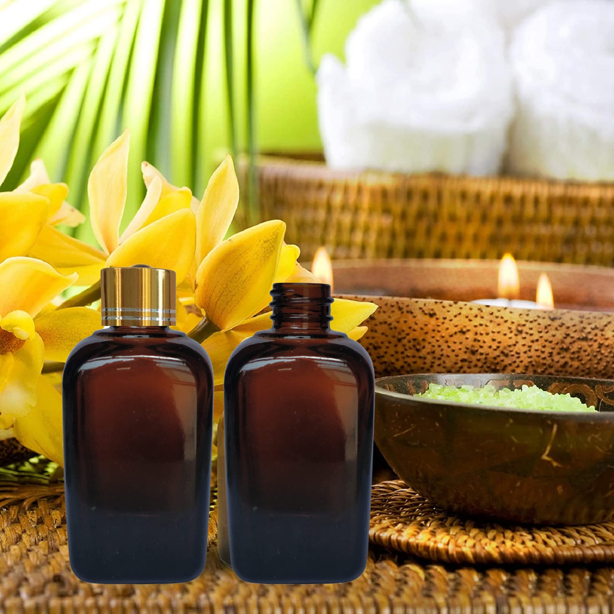 Refillable 15ml Amber Glass Bottles with Golden Cap & V Drop Nozzle - Pack of 6 Square Cosmetic Containers for Essential Oils, Serums, DIY Skincare, Travel - Perfect for Aromatherapy, Homemade Beauty Products & Gift Packaging