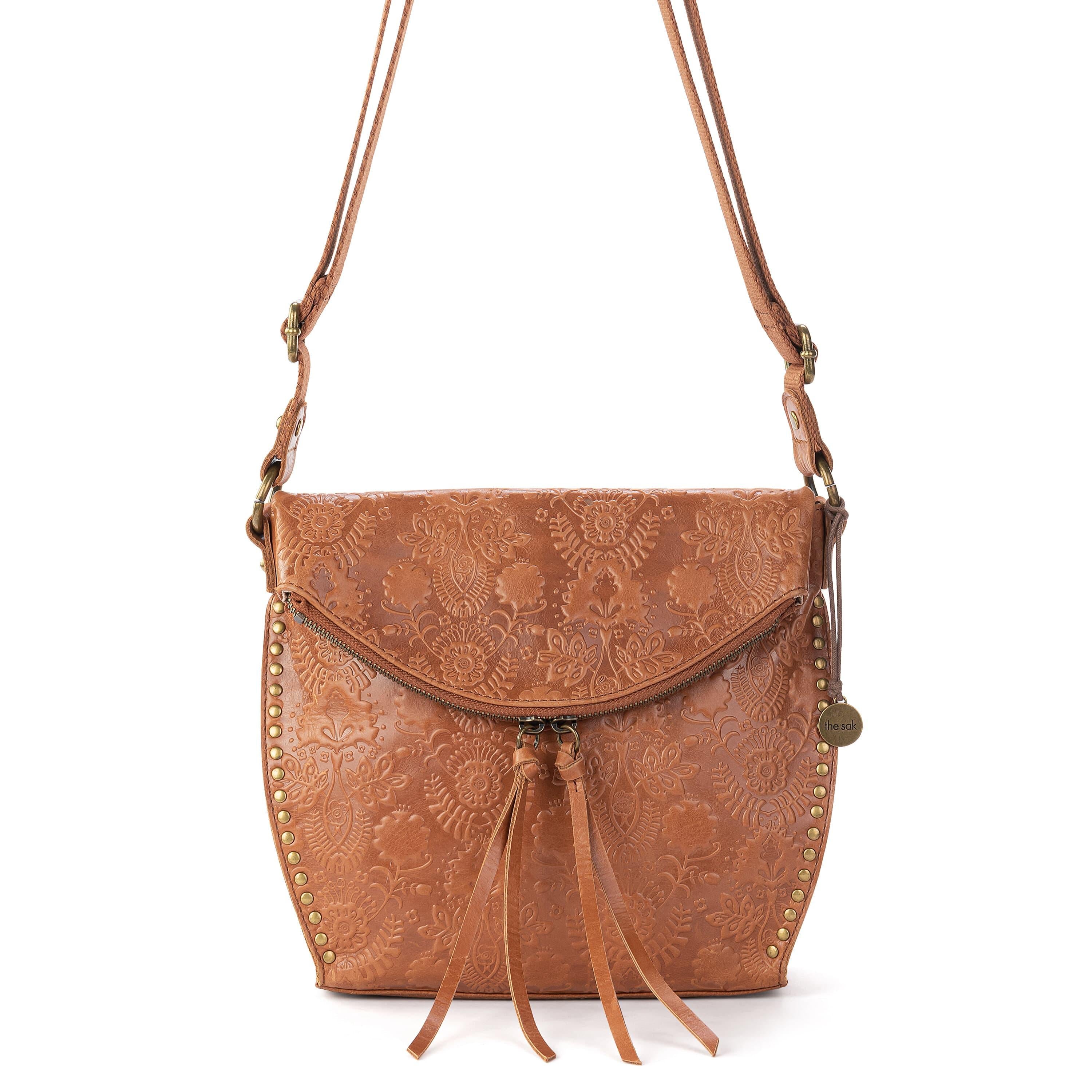 Silverlake Flap Crossbody Leather Bag - Tobacco Floral Embossed Design for Women | Stylish Shoulder Purse for Daily Use, Shopping & Travel