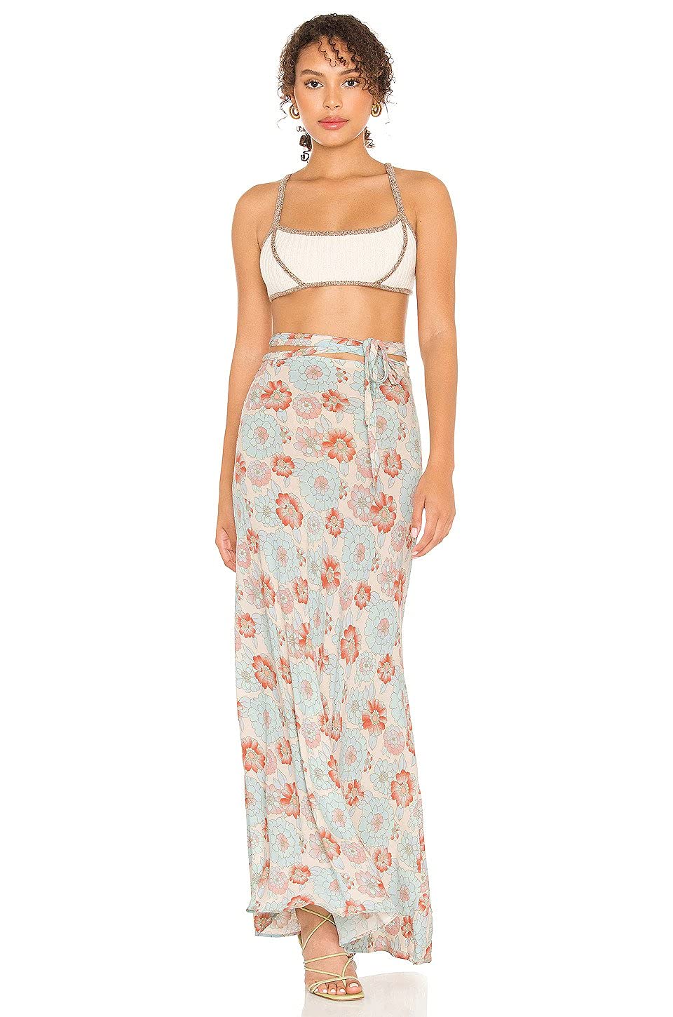 Free People Women's That's A Wrap Printed Maxi Dress - Floral Bohemian Summer Beach Dress, Sky Blue & White Combo (Size Large) | Perfect for Beach Vacations, Music Festivals & Boho Chic Outfits