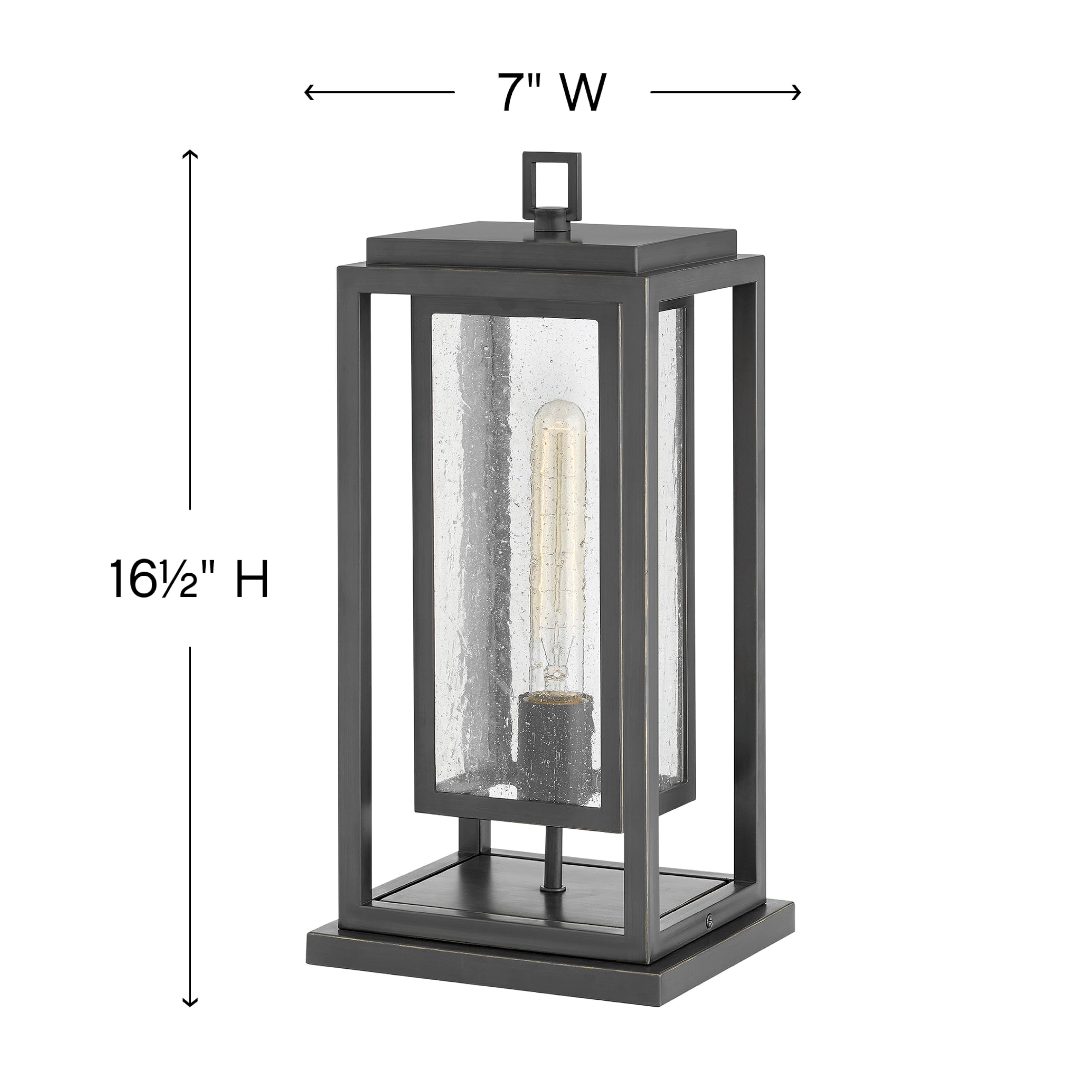Hinkley Republic Single Light Medium Outdoor Pier Mount Lantern - Transitional Modern Double Frame Design, Oil Rubbed Bronze Finish - Coastal Elements Collection - Perfect for Porch, Patio, Garden, and Entryway Lighting