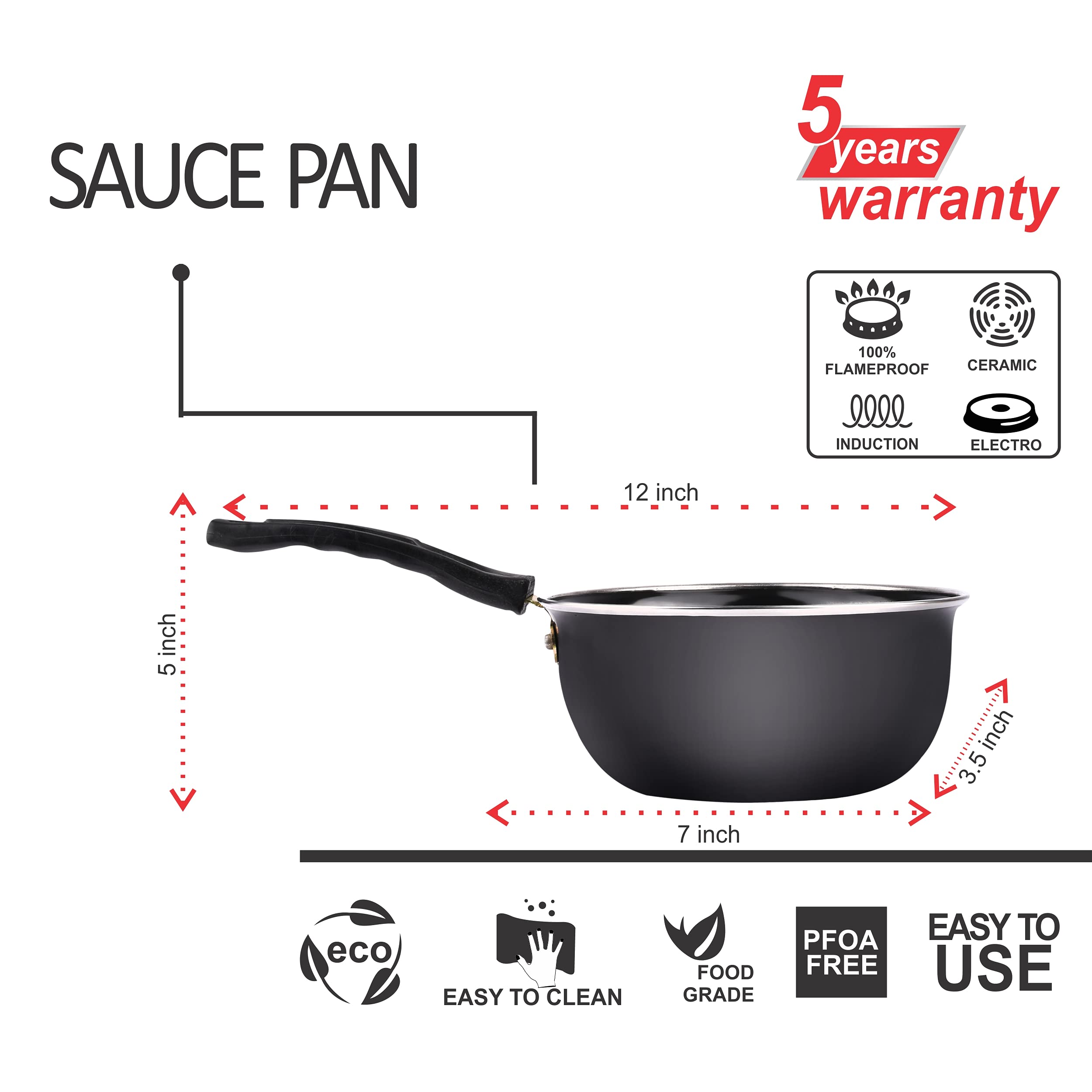 5-Piece Non-Stick Kitchen Cookware Set - Induction Compatible Kadai with Lid, Fry Pan, Tawa, Sauce & Tadka Pan - Ceramic Hard Anodized Cast Iron Utensils for Indian Cooking, Frying & Sauteing - Perfect for Home Chefs & Restaurant Use