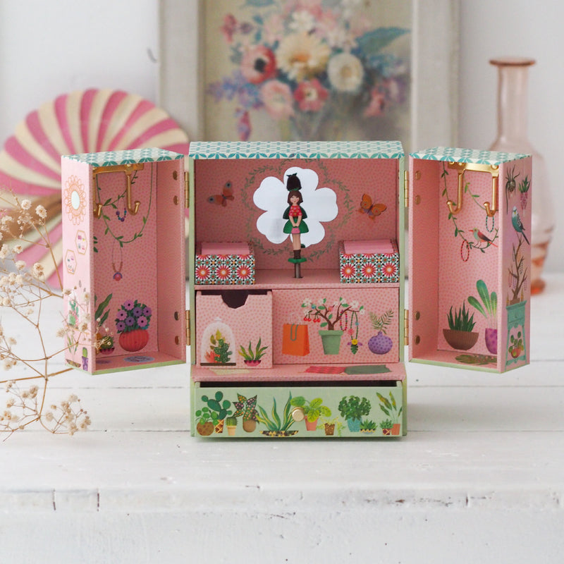 Djeco Secret Garden Music Box - Handcrafted Wooden Musical Jewelry Box with Delicate Floral Design - Perfect for Gifts, Home Decor, and Keepsake Storage